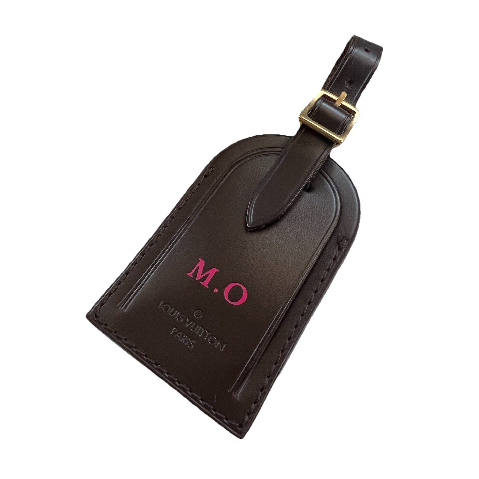 Louis Vuitton Paris Name Tag w/ MO Initials Damier Ebene Goldtone