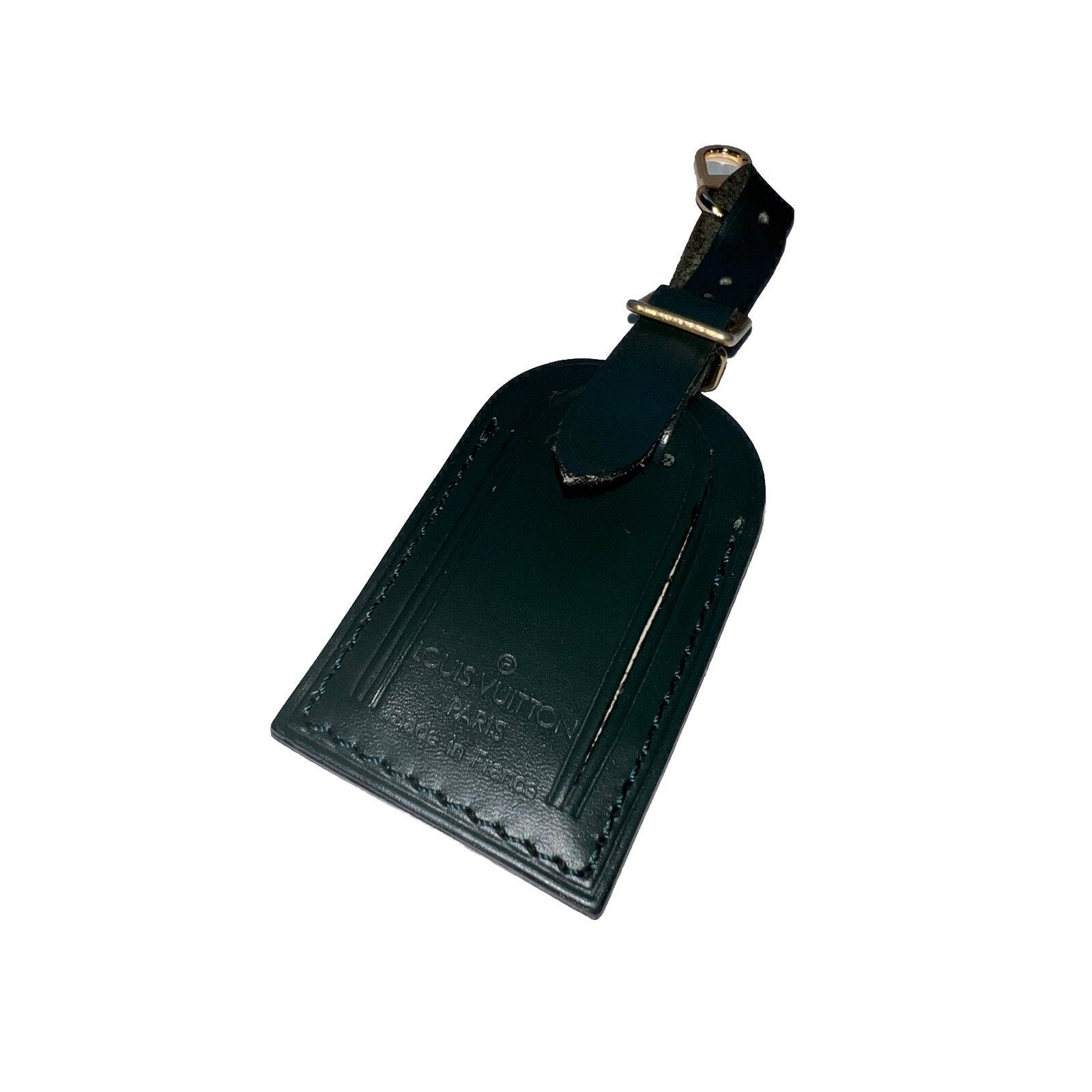 Louis Vuitton Name Tag Winter Green Leather Small Gold tone