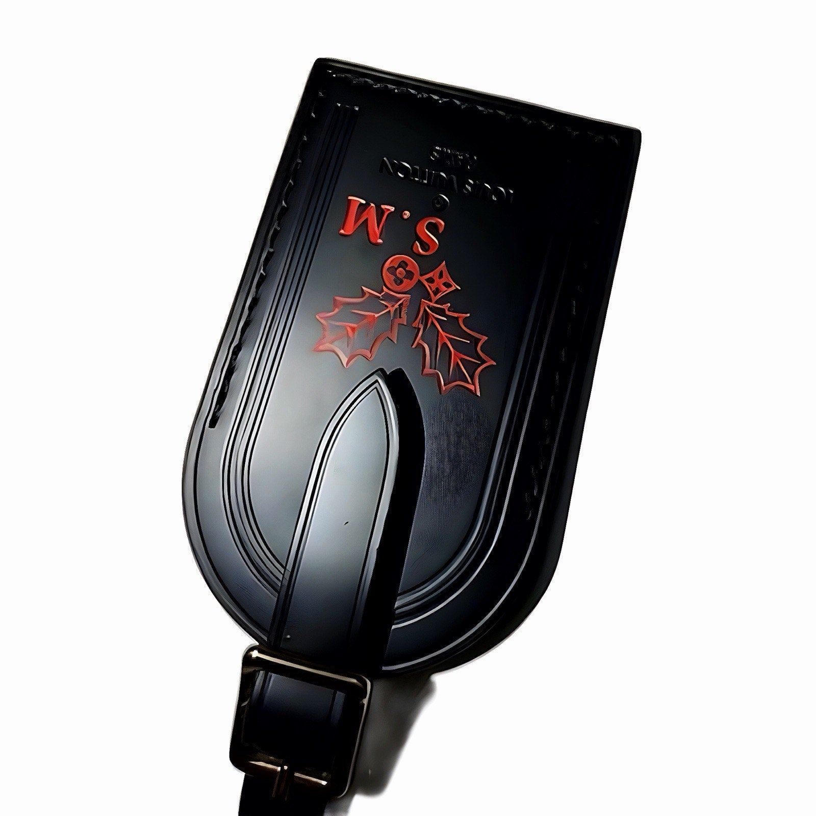 Louis Vuitton Paris Name Tag w/ SM Red Initials Christmas Holly Berrie