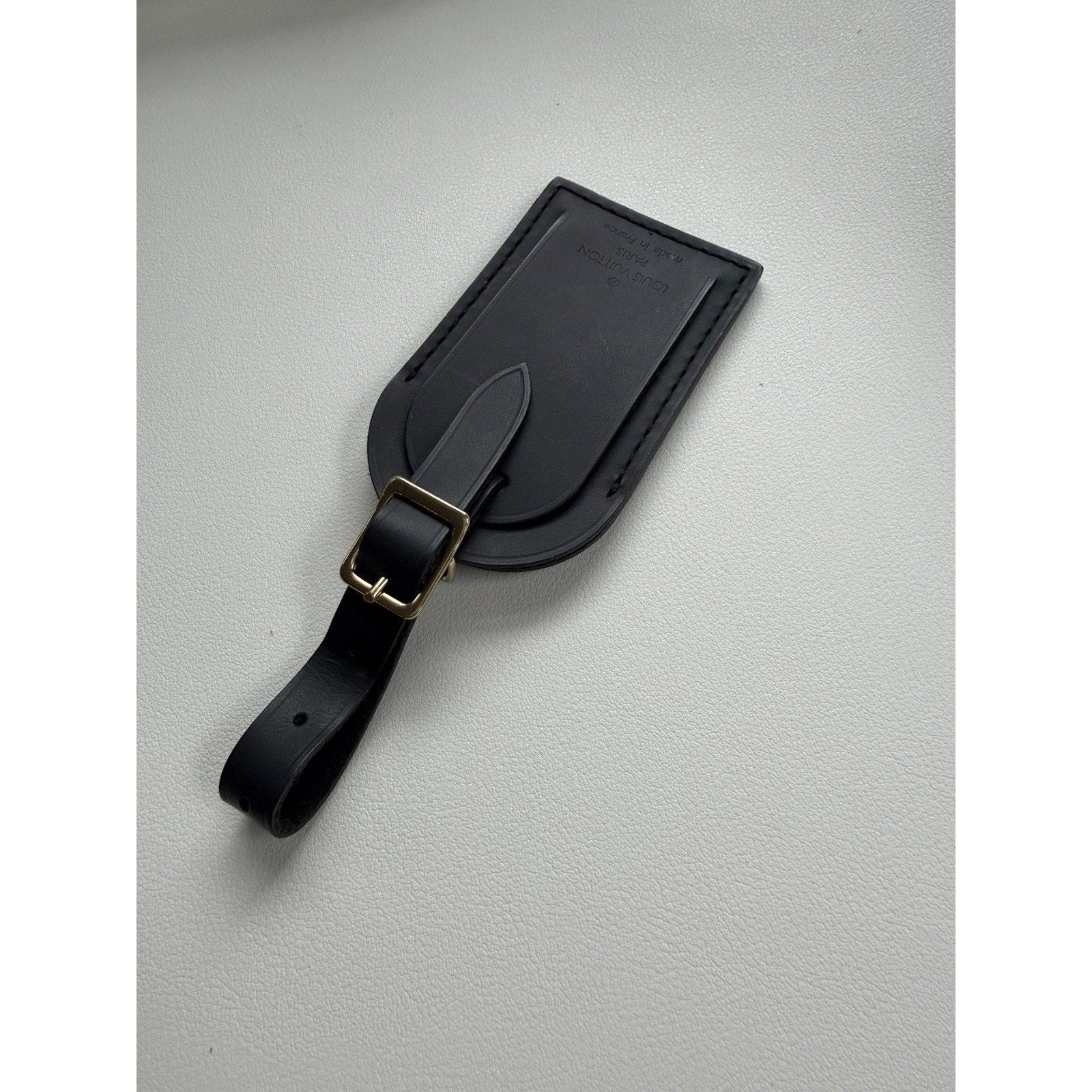 Louis Vuitton Leather Name Tag w/ C Y Initials Goldtone Black Large