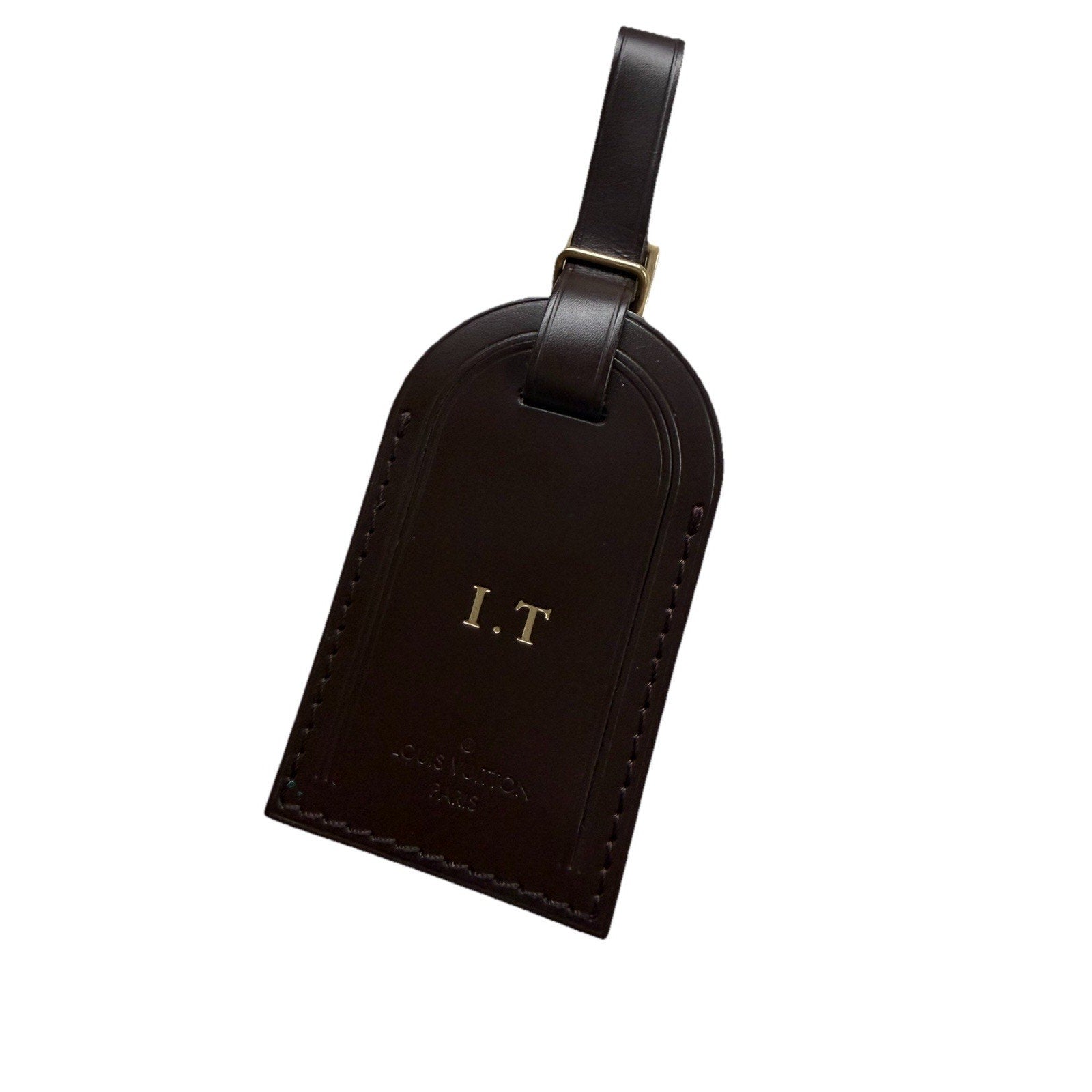 Louis Vuitton Name Tag w/ IT Initials Gold-tone Brown Leather Damier Ebene