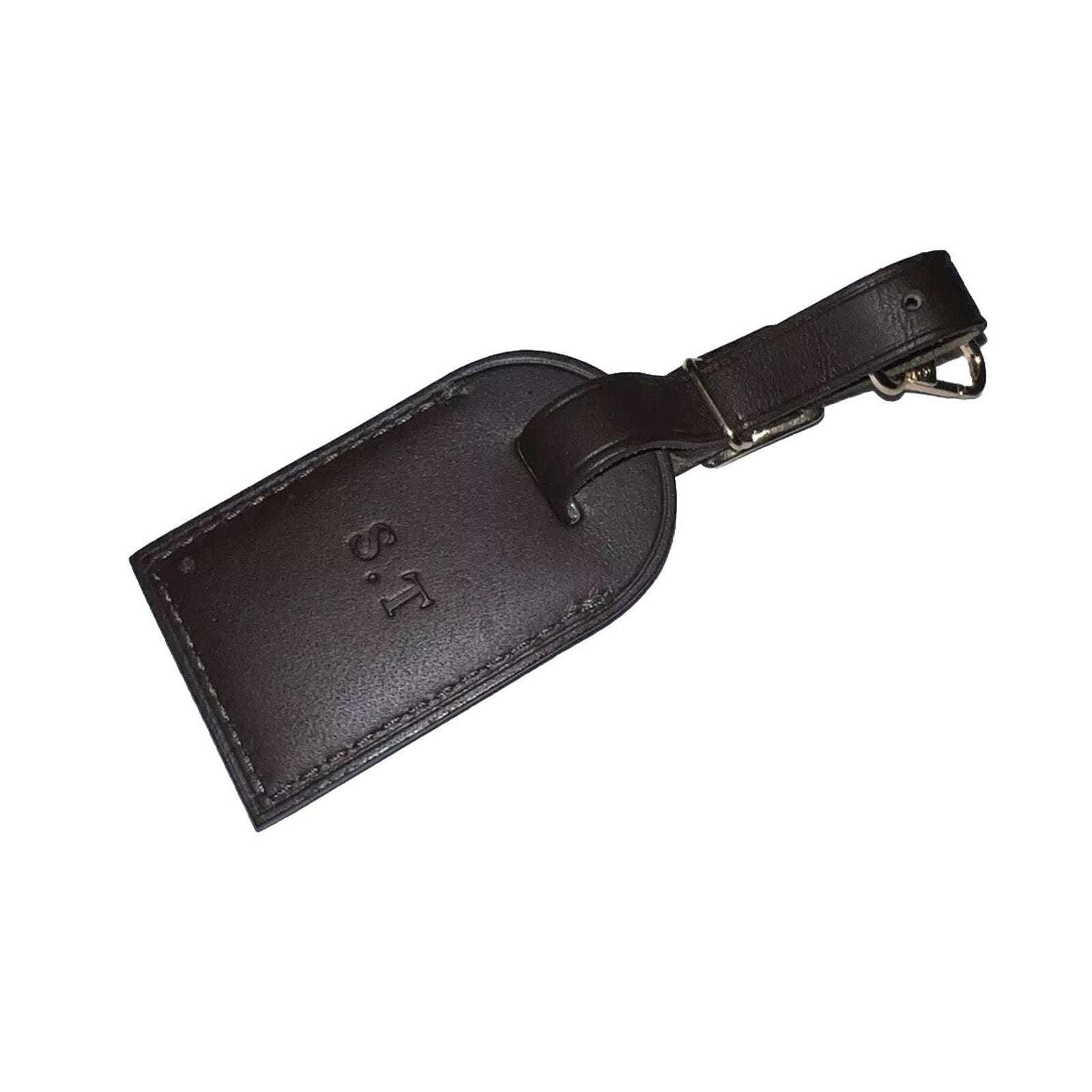 Louis Vuitton Luggage Name Tag ST Initials Brown Leather TS Goldtone Small