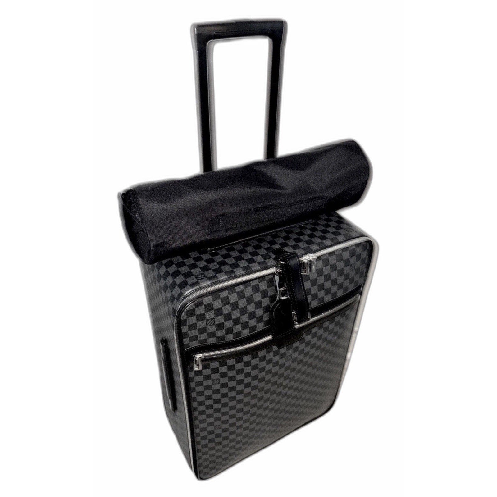 Louis Vuitton Pegase 65 Graphite Suitcase Bag Silver zip w/ Coa Pro Cover