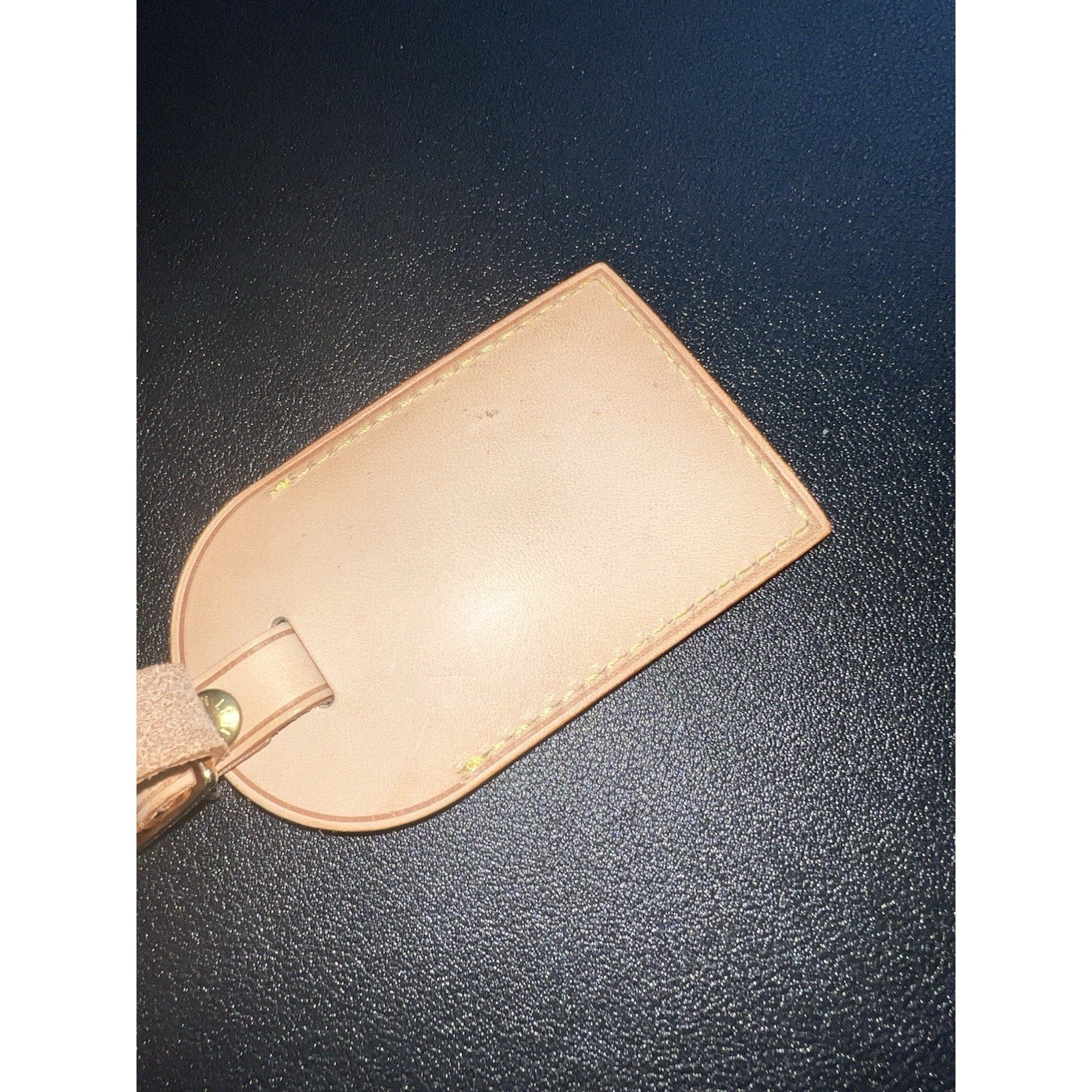 Louis Vuitton Leather Name Tag w/ HM Embossed Initials Gold-tone - Beige