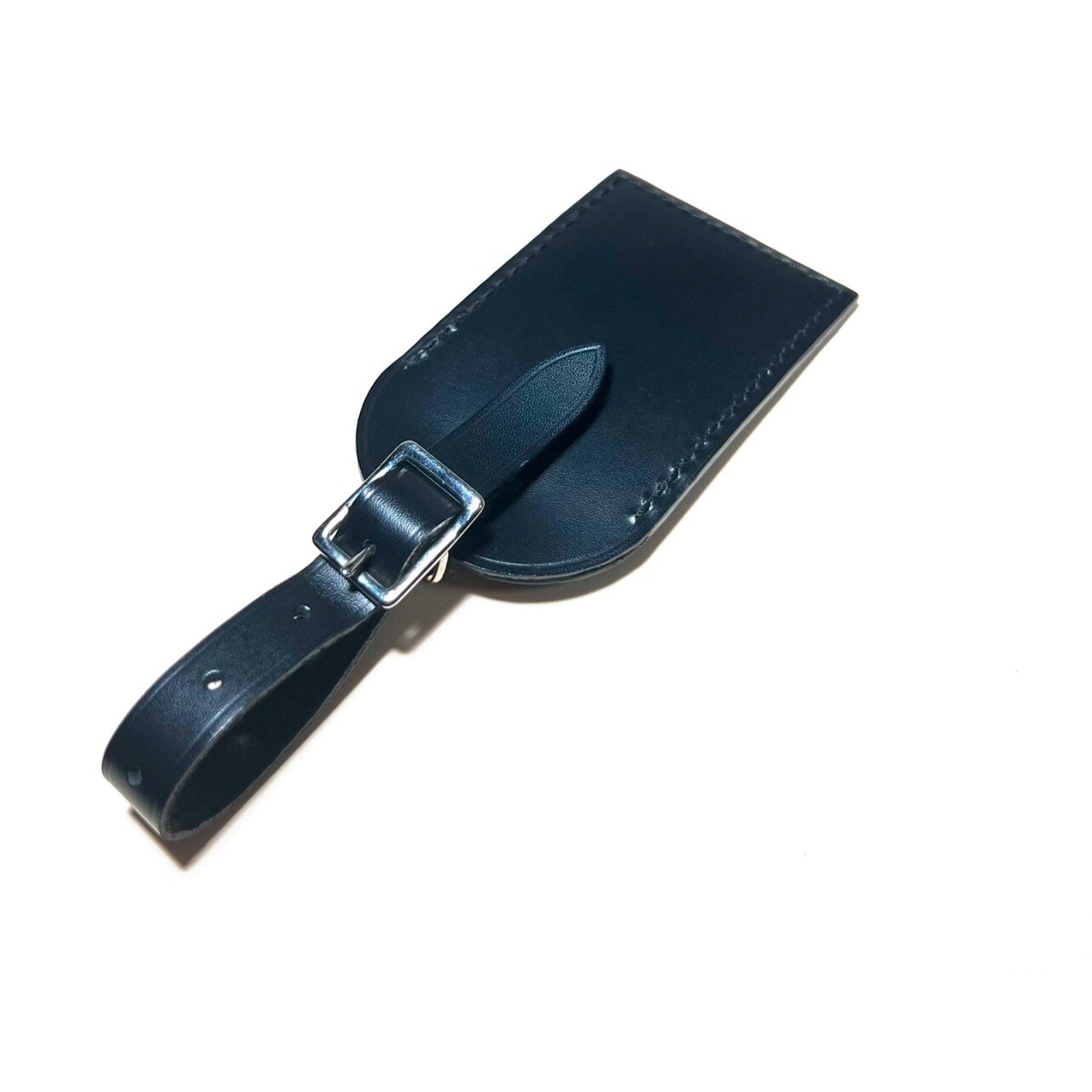 Louis Vuitton Paris KK Silver ID Name Tag Black Leather Silver Tone Large 🍂