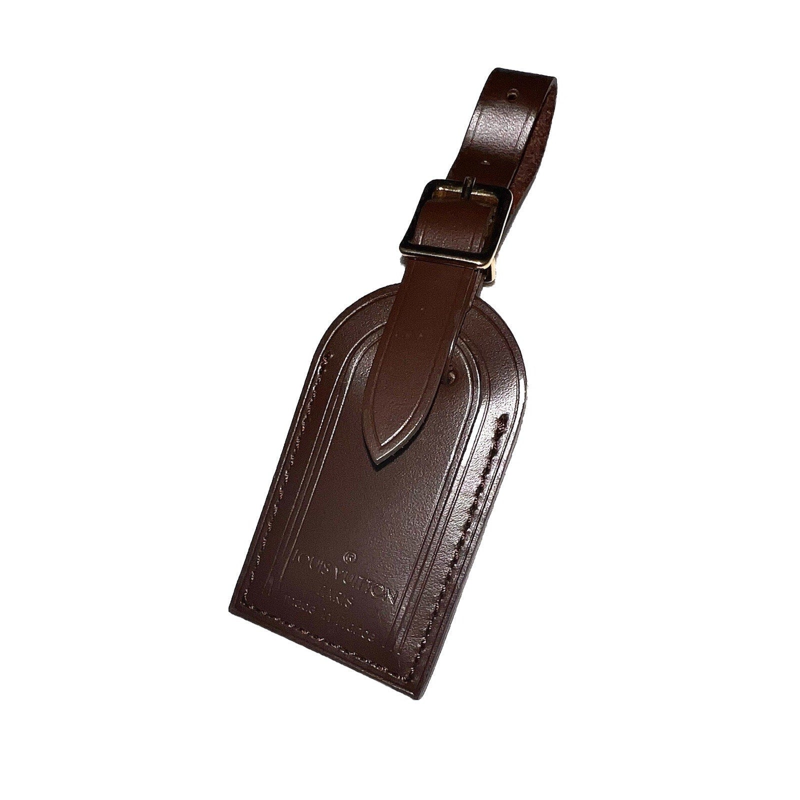 Louis Vuitton Damier Ebene Leather Tag Small Brown Bag Charm Name Tag France