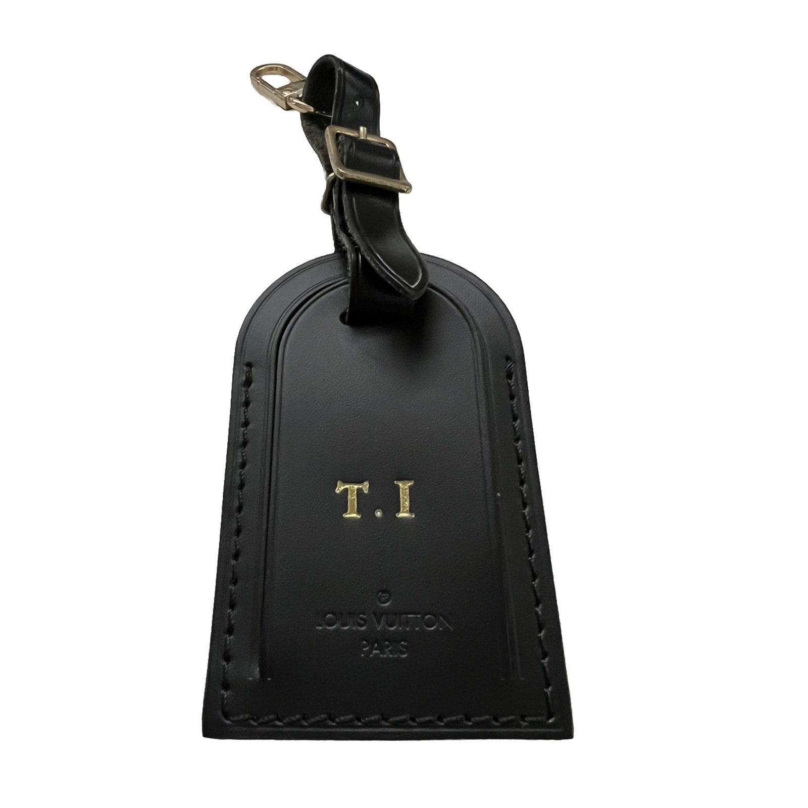 Louis Vuitton Paris Name Tag w/ TI Goldtone stamped Black Large