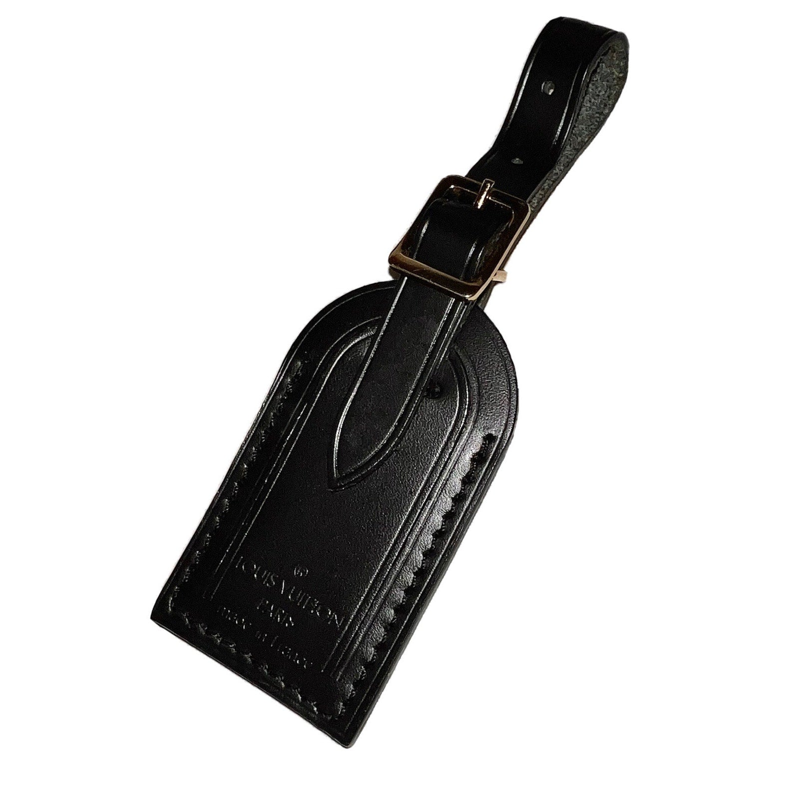 Louis Vuitton ID Name Tag Black Leather Silver tone Hardware Small