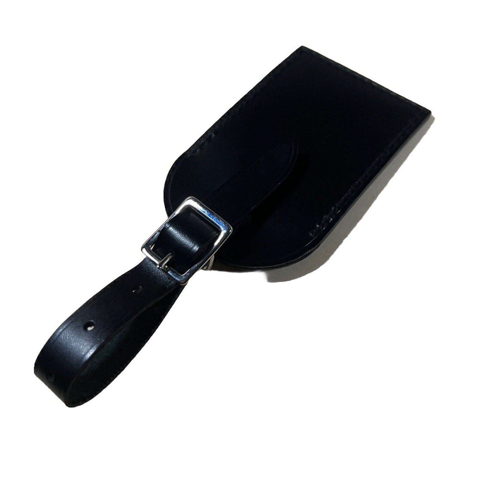 Louis Vuitton Paris KK Silver ID Name Tag Black Leather Silver Tone Large 🍂