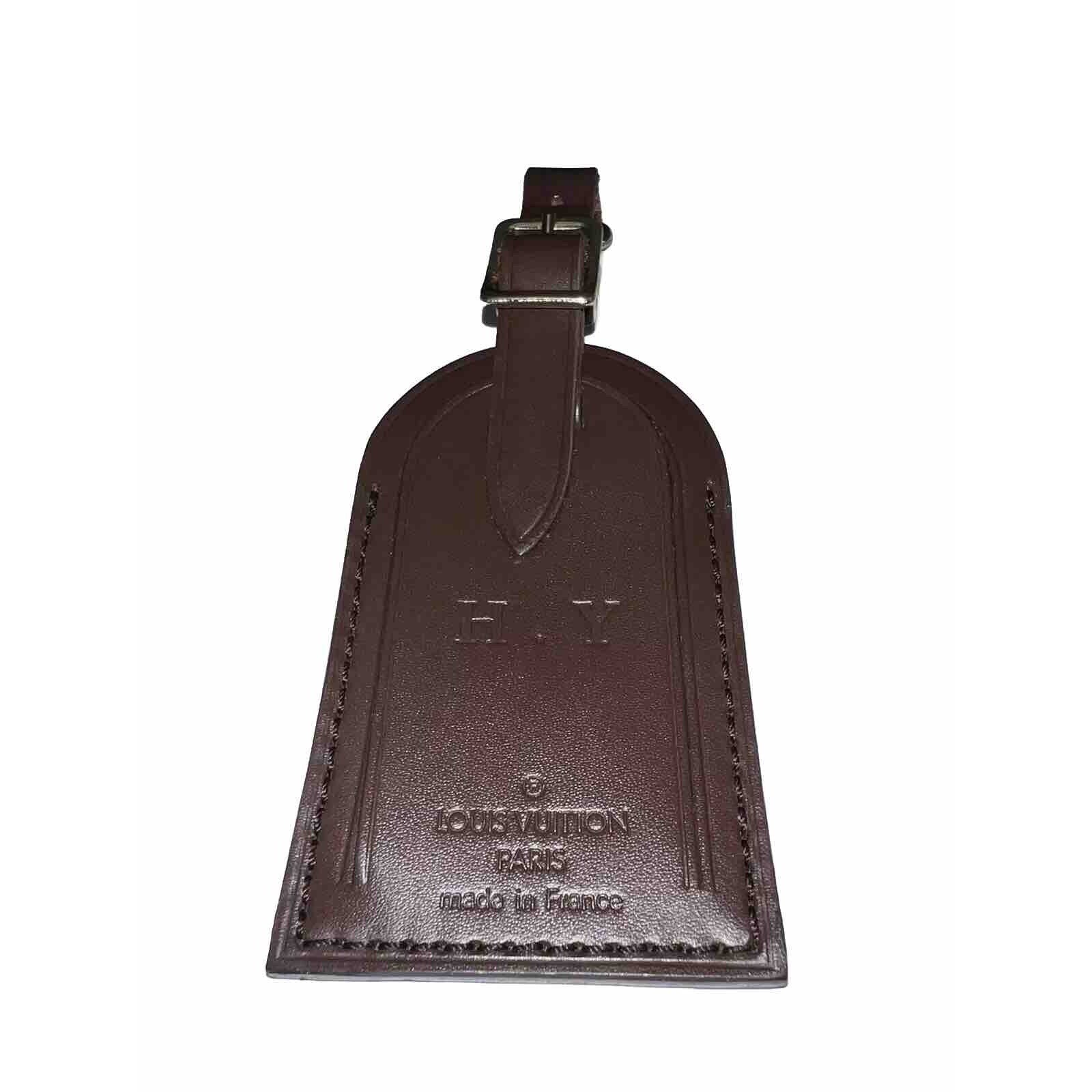 Louis Vuitton Bag Tag w/ HY Initials Damier Ebene Goldtone Dark Brown