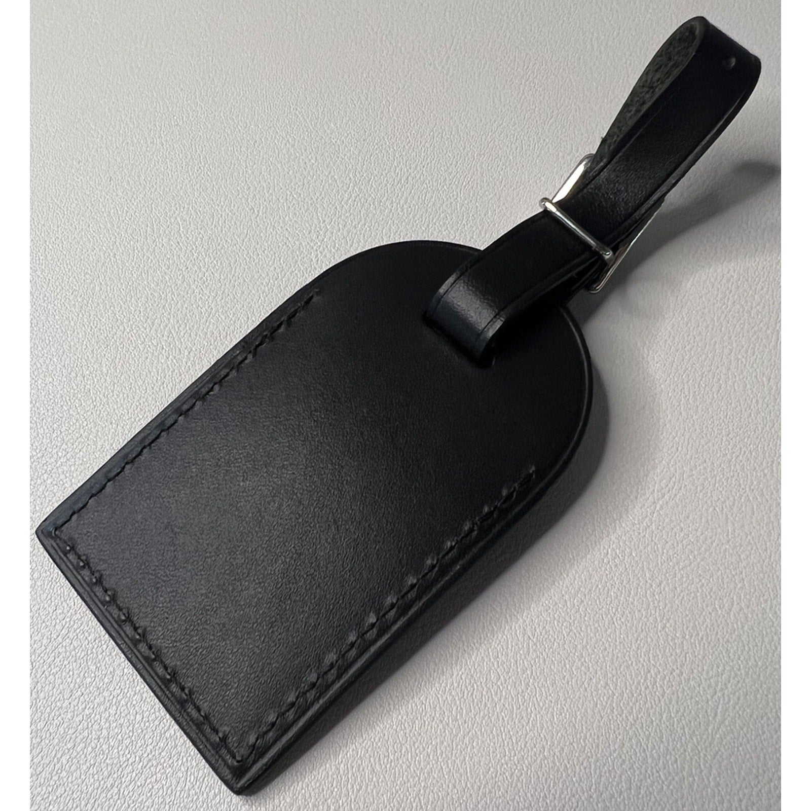 Louis Vuitton Paris Black Leather Name Tag Large Silvertone SU Initials