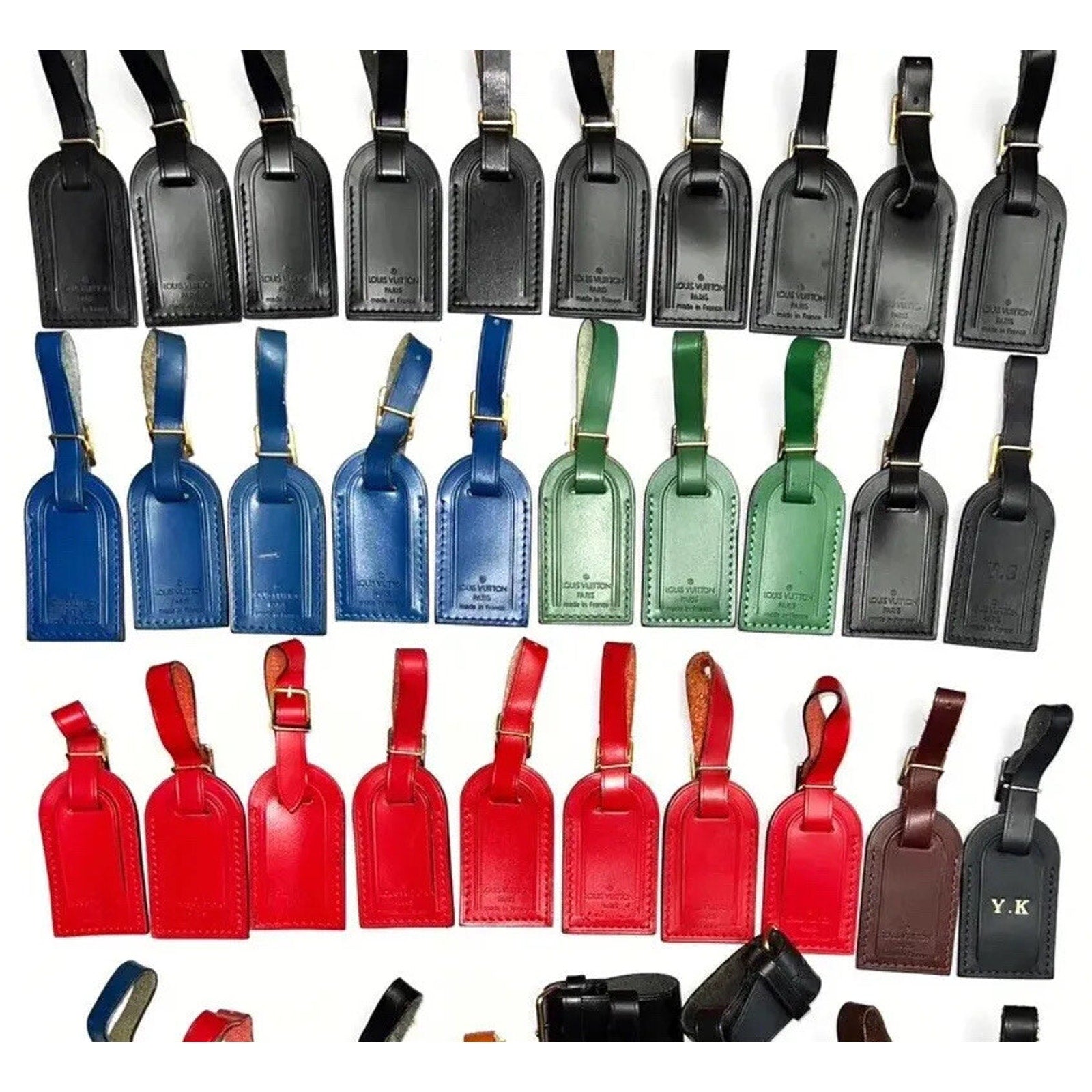 Louis Vuitton ID Name Tag Black Leather Silver tone Hardware Small