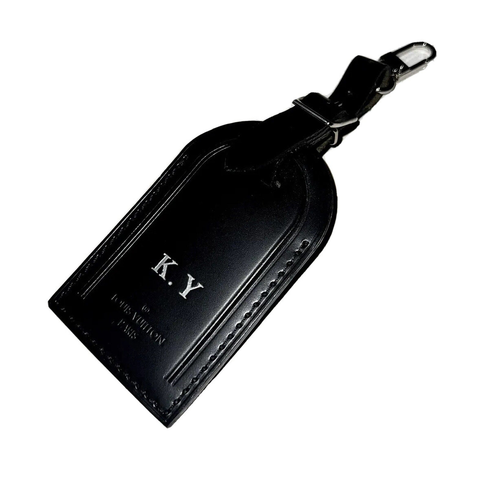 Louis Vuitton Paris Black Name Tag w/ KY Initials Silver- tone Metal UEC