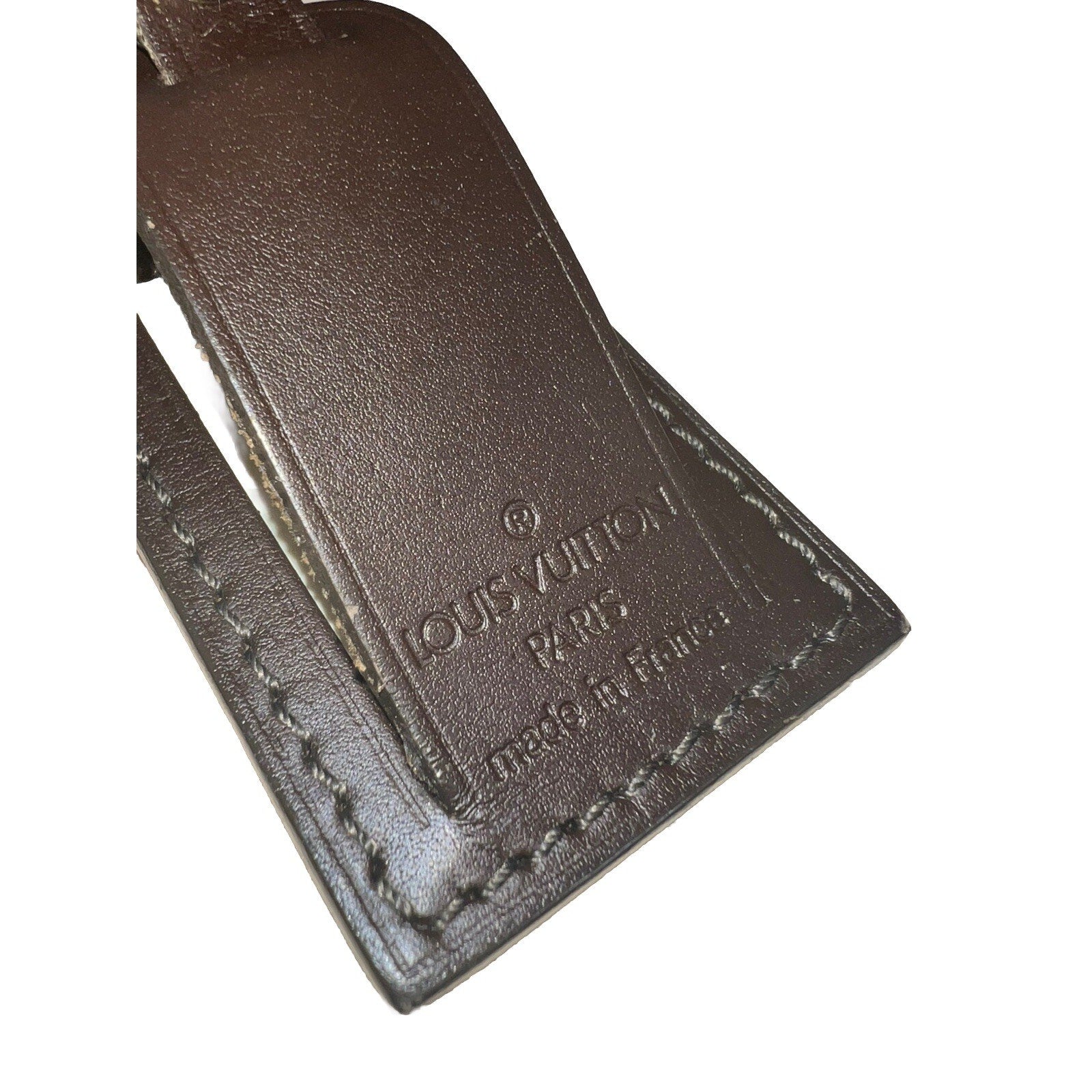Louis Vuitton Dark Brown ID Name Tag Soft Leather Small Goldtone 1 Piece