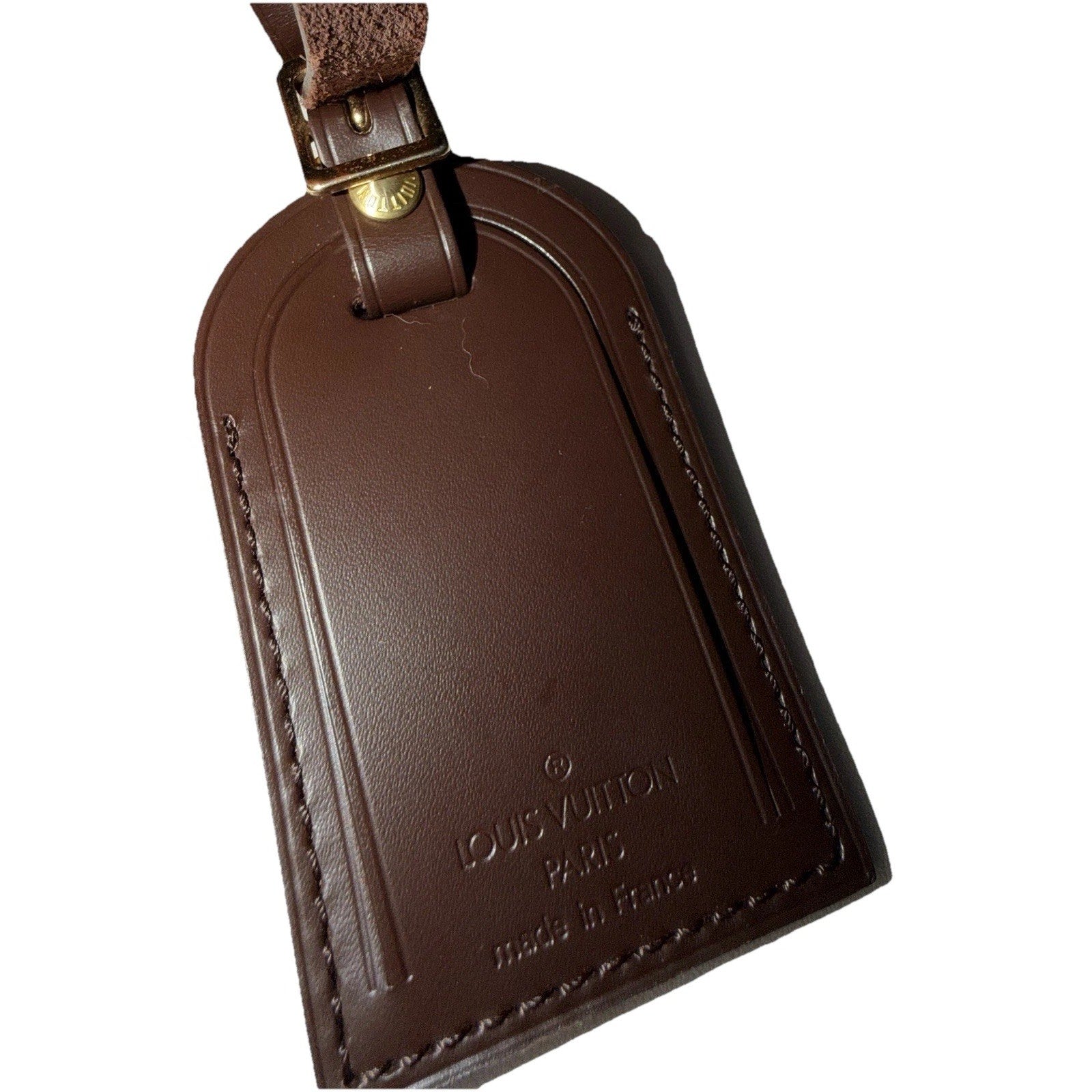 Louis Vuitton Name Tag w/ MI Initials Gold-tone Leather Damier Ebene France