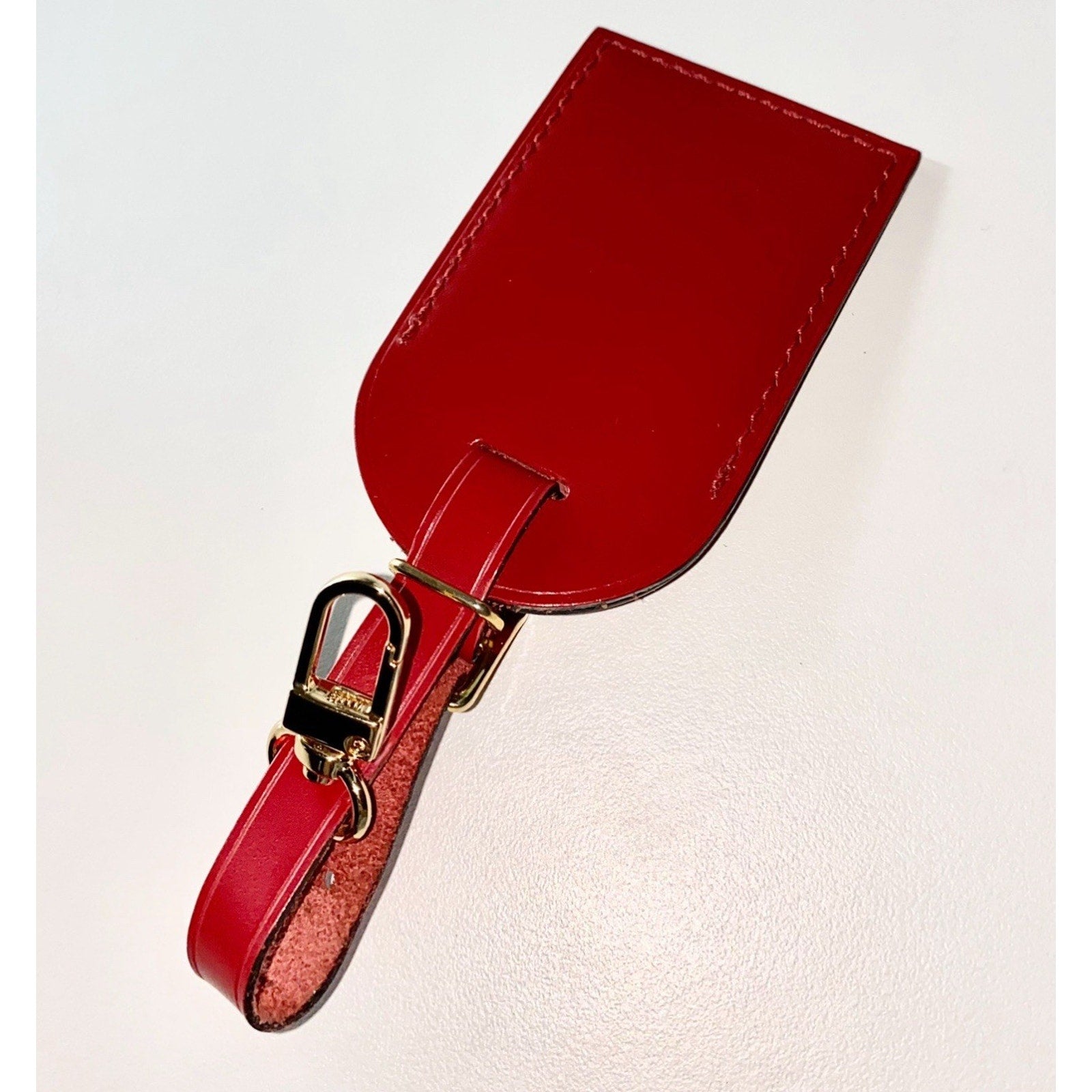 Louis Vuitton Red Luggage Name Tag Leather Goldtone AUTHENTIC France