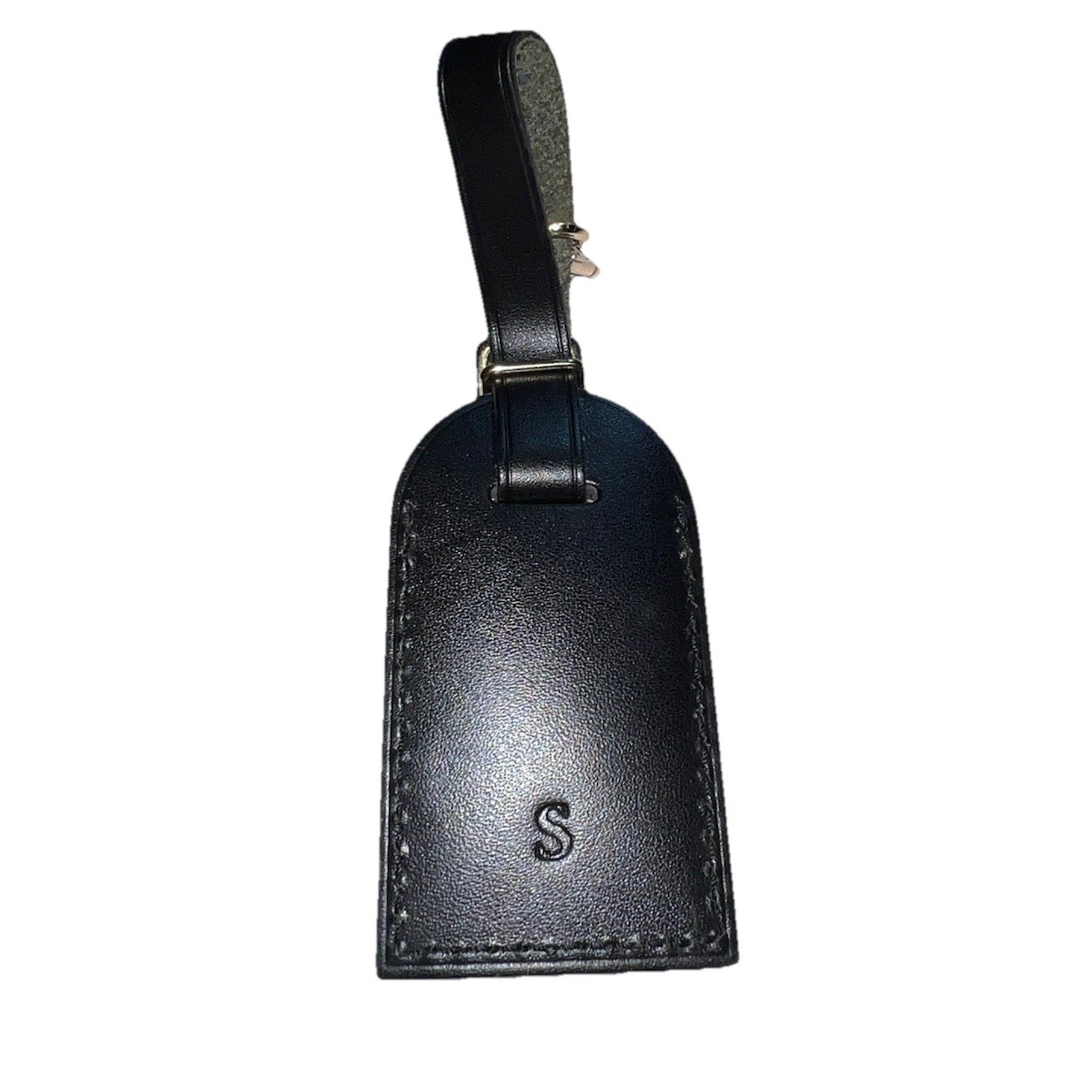 Louis Vuitton Name Tag w/ S Initial Black Silver tone Hardware Small Mint
