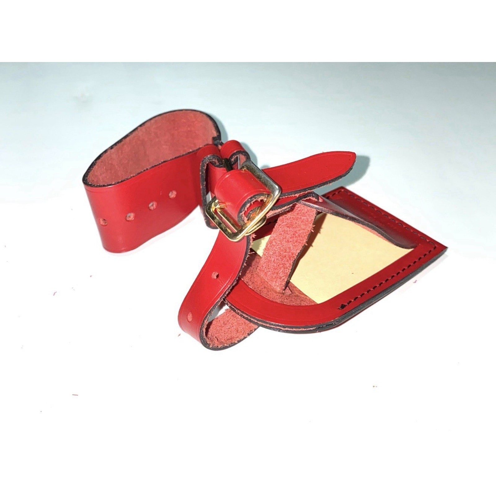 Louis Vuitton Red Name Tag Goldtone Metal Black Stitchi w/ Poignet Set