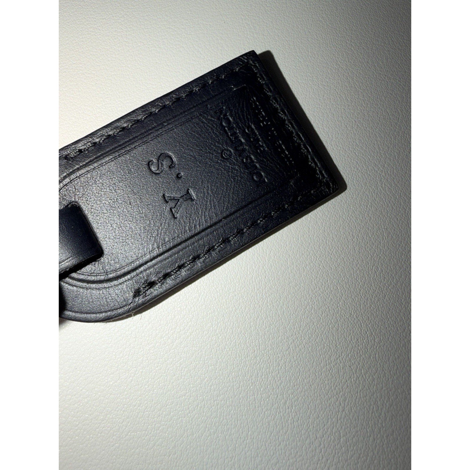 Louis Vuitton Black Leather Name Tag w/ Y S Initials Small Goldtone France
