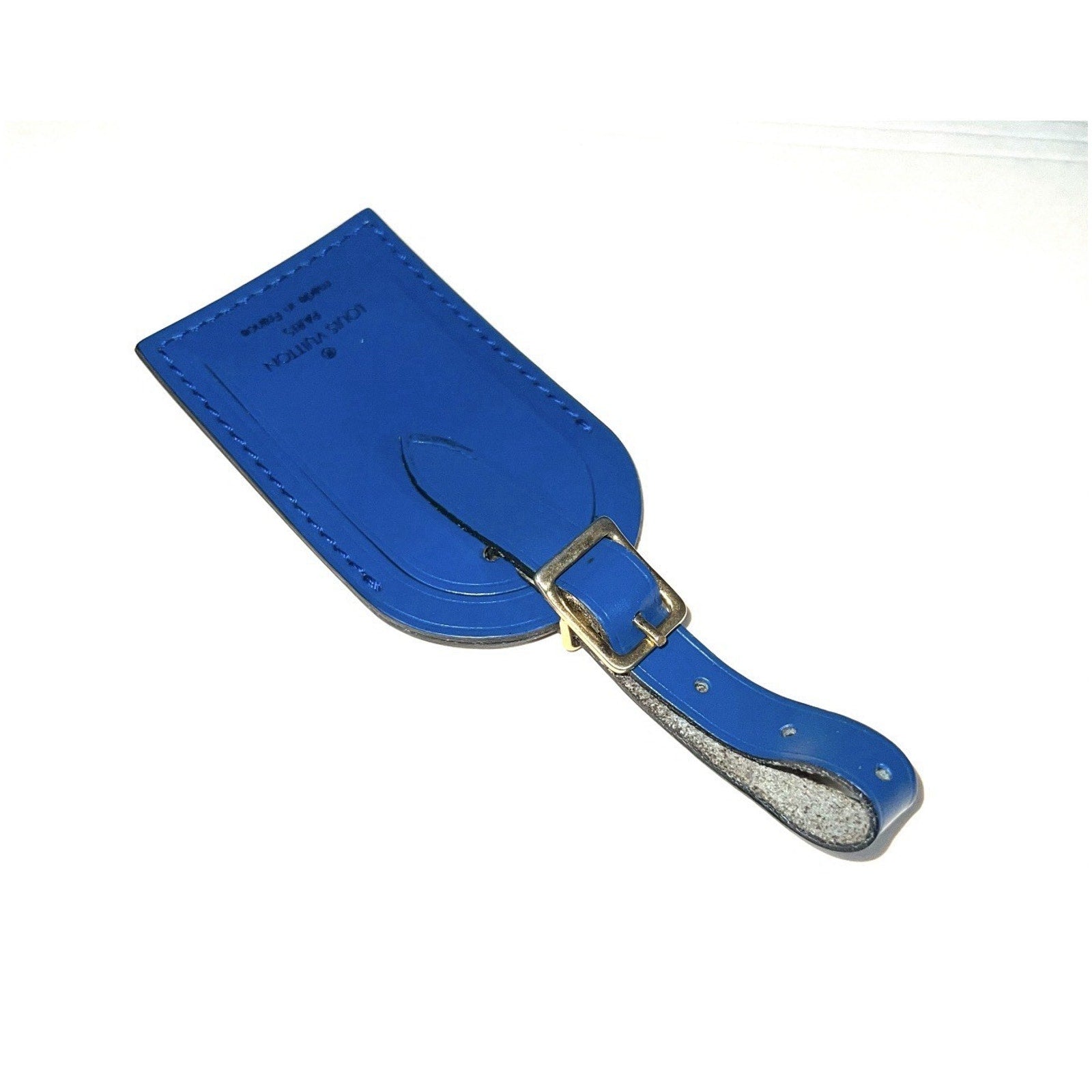 Louis Vuitton Blue Leather Tag Goldtone Buckle Large France Toledo