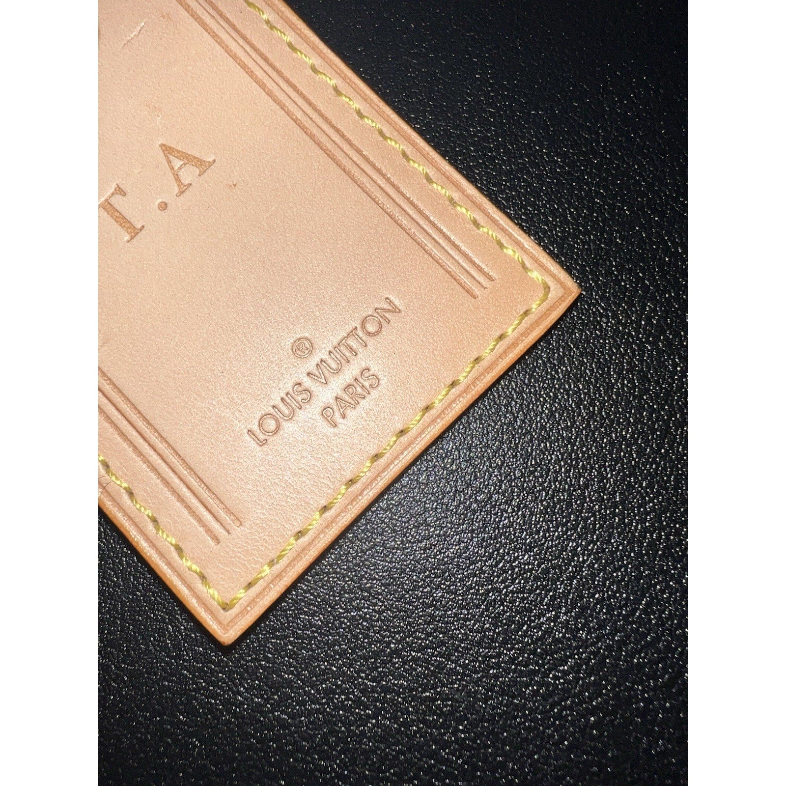 Louis Vuitton Name Tag w/ T A Embossed Initials Goldtone - Beige Vachetta