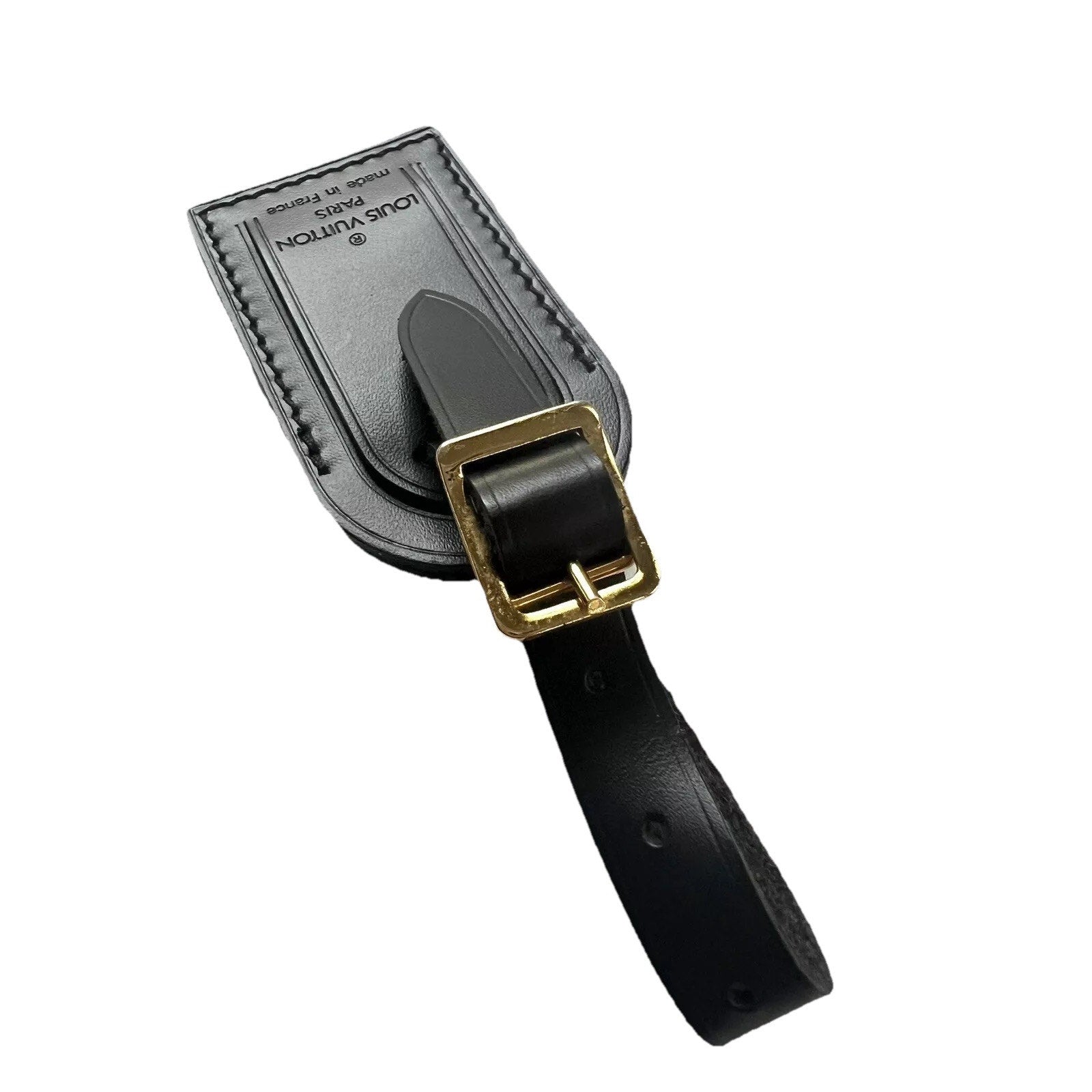 Louis Vuitton Black Name Tag Goldtone Buckle Small Leather