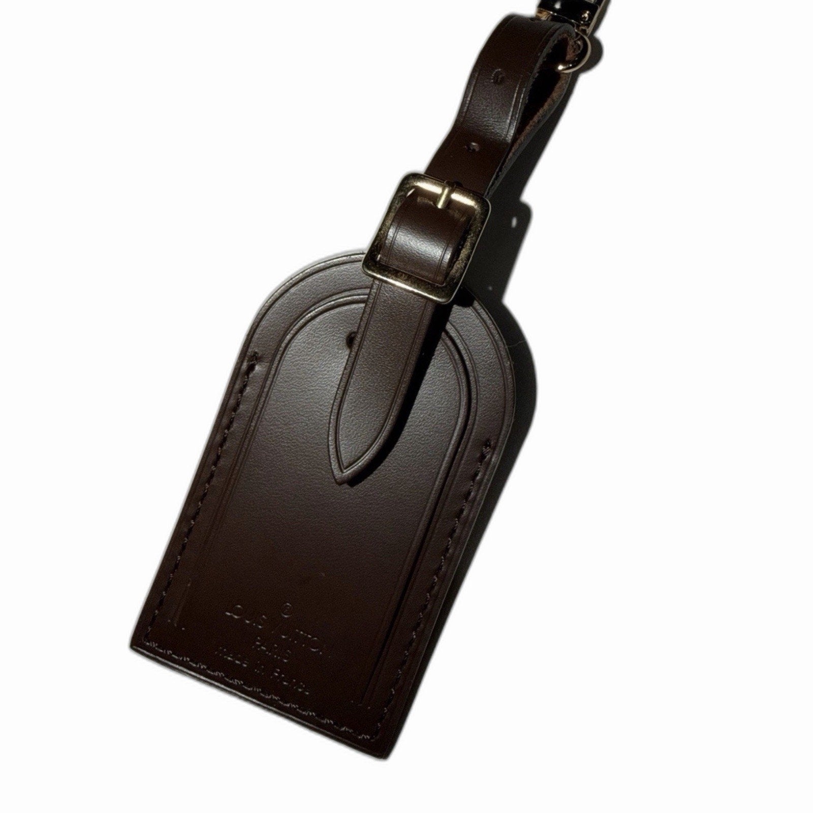 Louis Vuitton Name Tag w/ MI Initials Gold-tone Leather Damier Ebene France