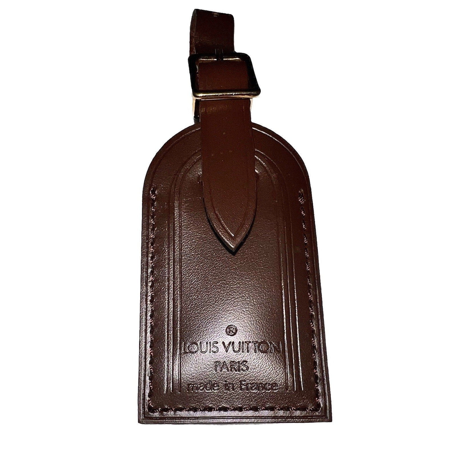 Louis Vuitton Damier Ebene Leather Tag Small Brown Bag Charm Name Tag France
