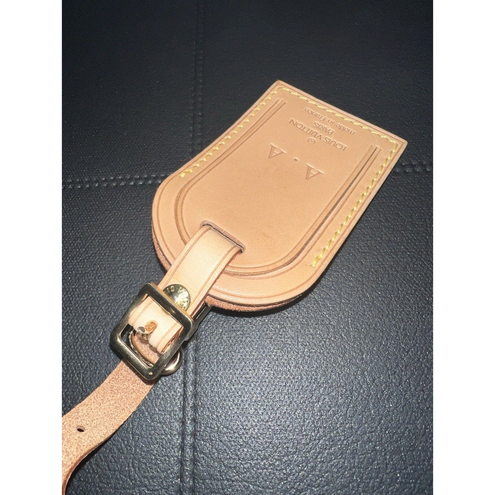 Louis Vuitton Name Tag AA Stamped Initials Goldtone - Natural Vachetta