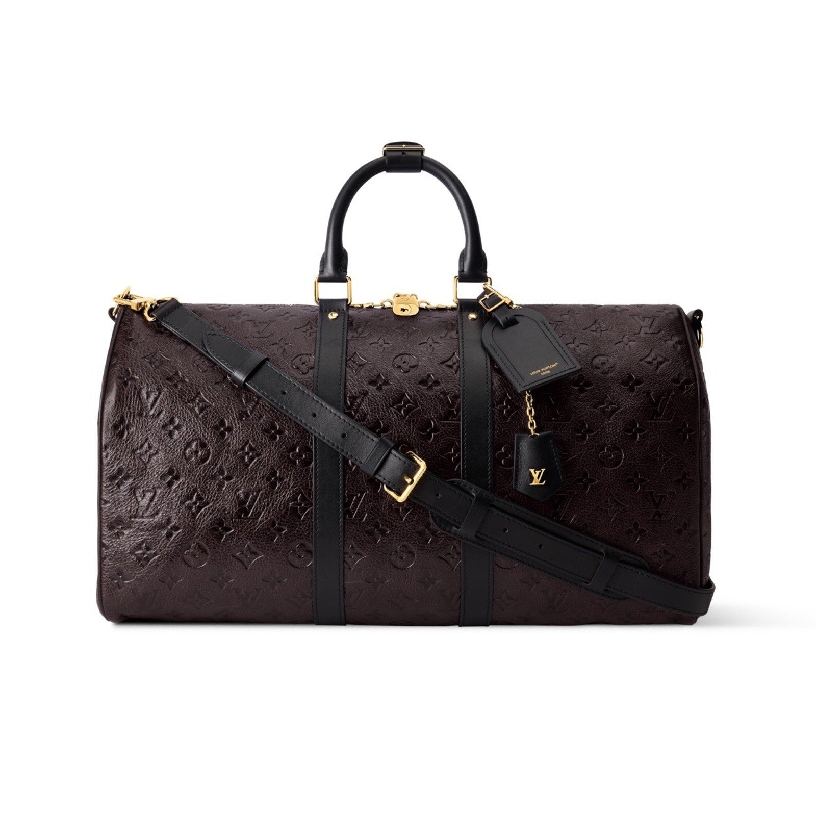 Louis Vuitton Leather Name Tag w/ S Initials Black Small Goldtone LN