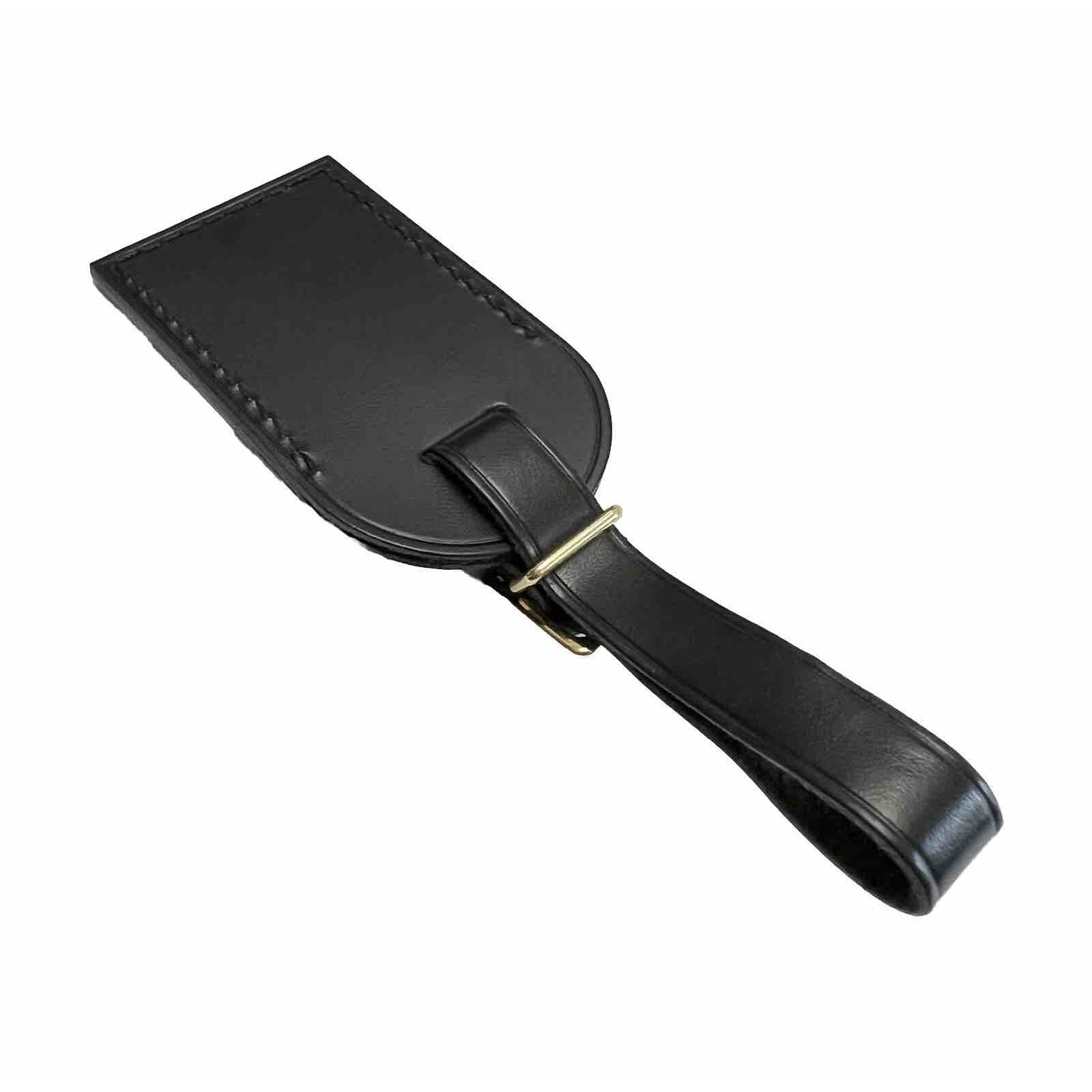 Louis Vuitton Paris Name Tag w/ D H Initials Black Leather Small Goldtone