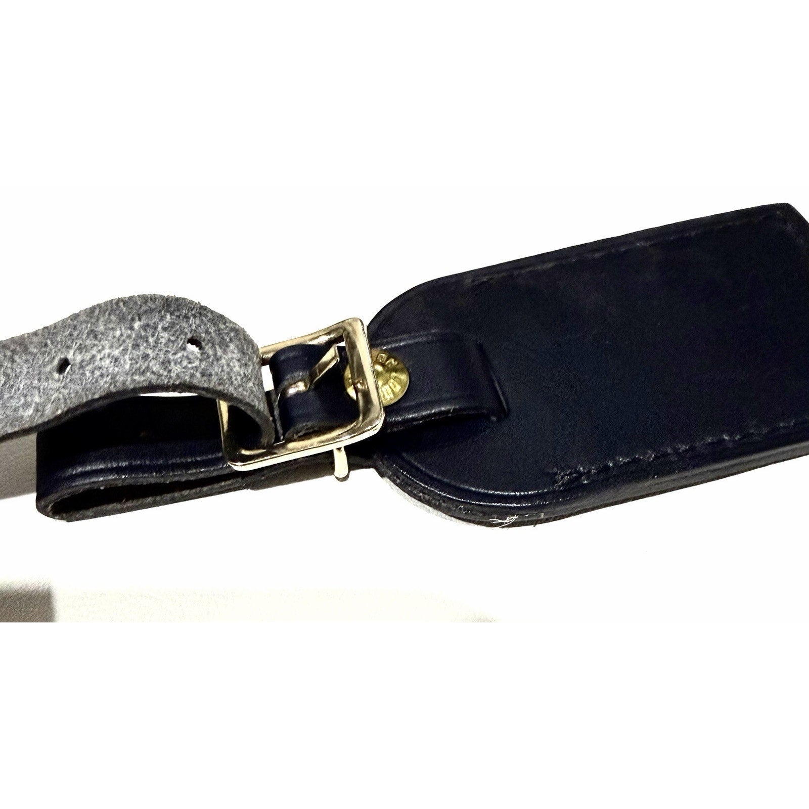 Louis Vuitton Black Leather Name Tag w/ Y S Initials Small Goldtone France