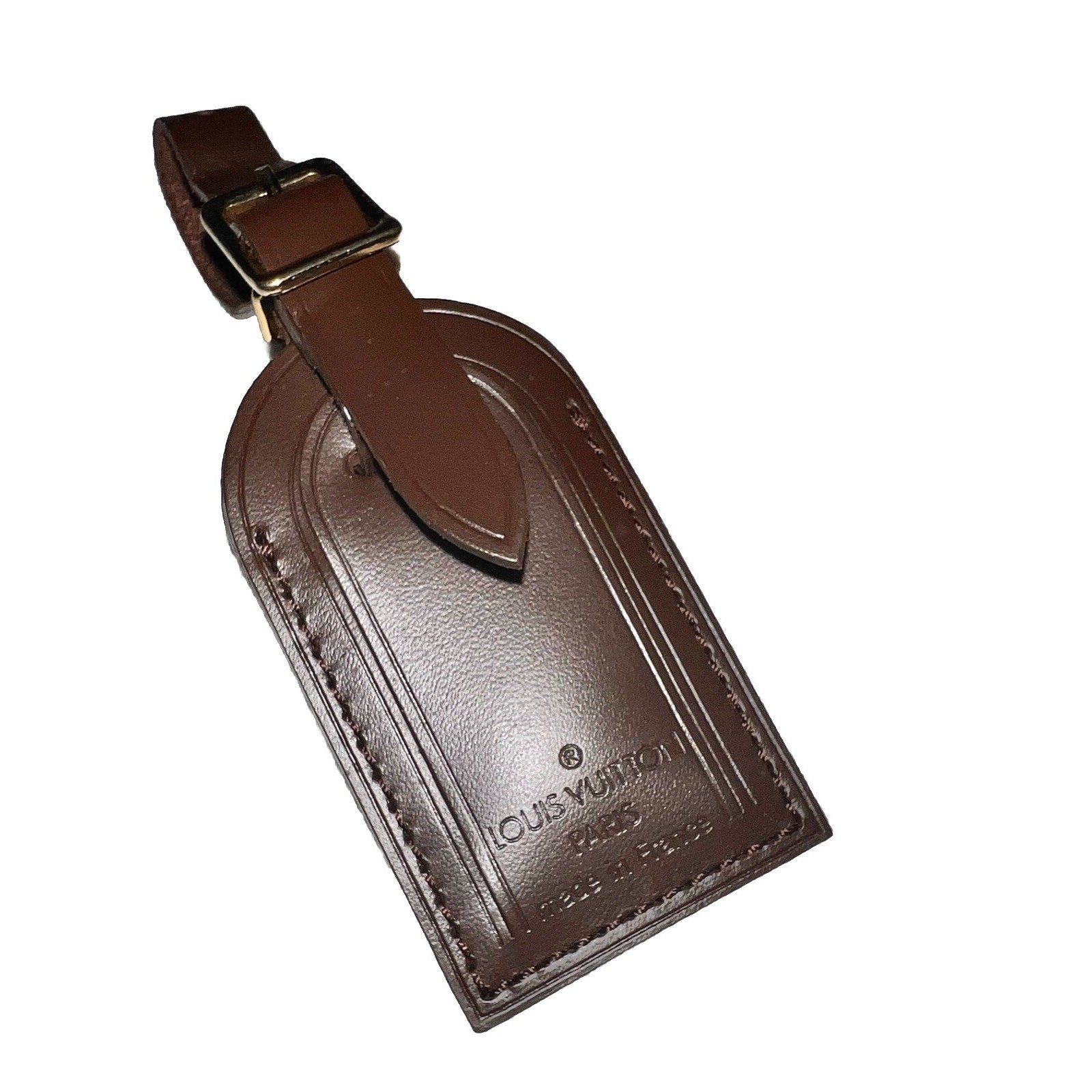 Louis Vuitton Damier Ebene Leather Tag Small Brown Bag Charm Name Tag France