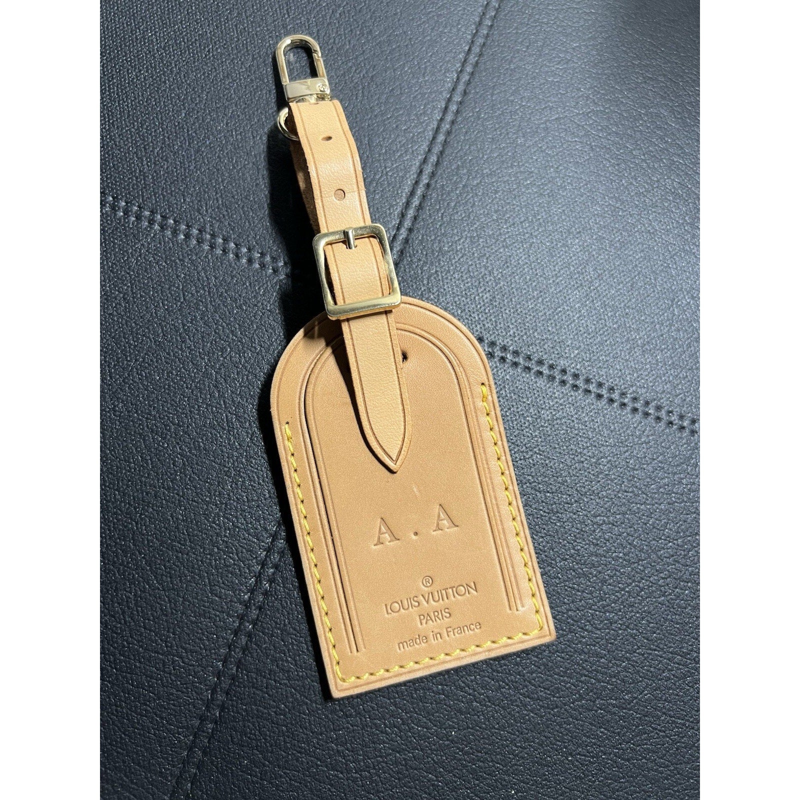 Louis Vuitton Name Tag AA Stamped Initials Goldtone - Natural Vachetta