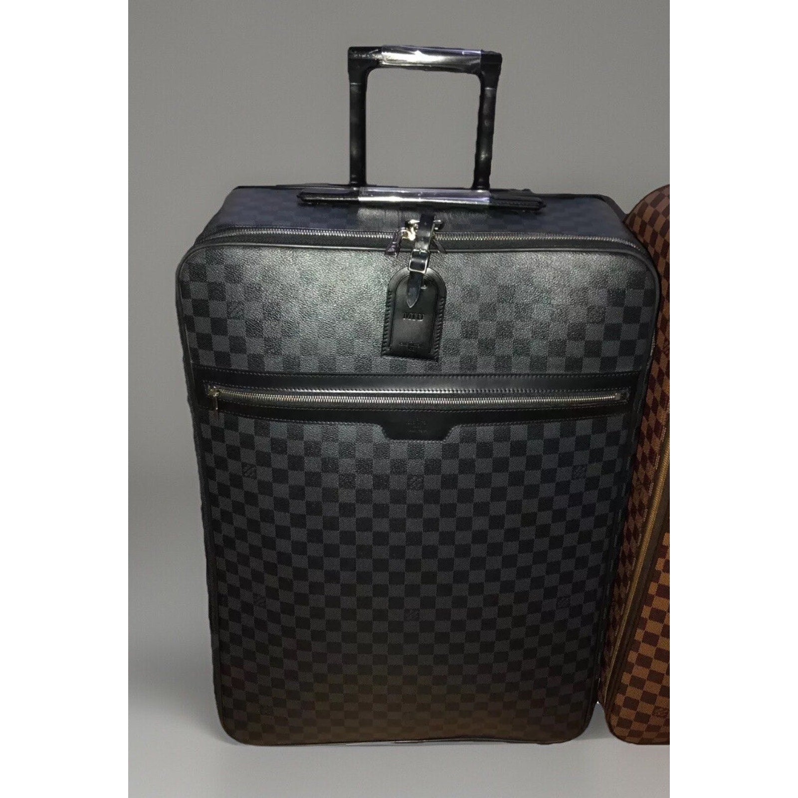 Louis Vuitton Pegase 65 Graphite Suitcase w/ Silvertone Garment Bag Pristine