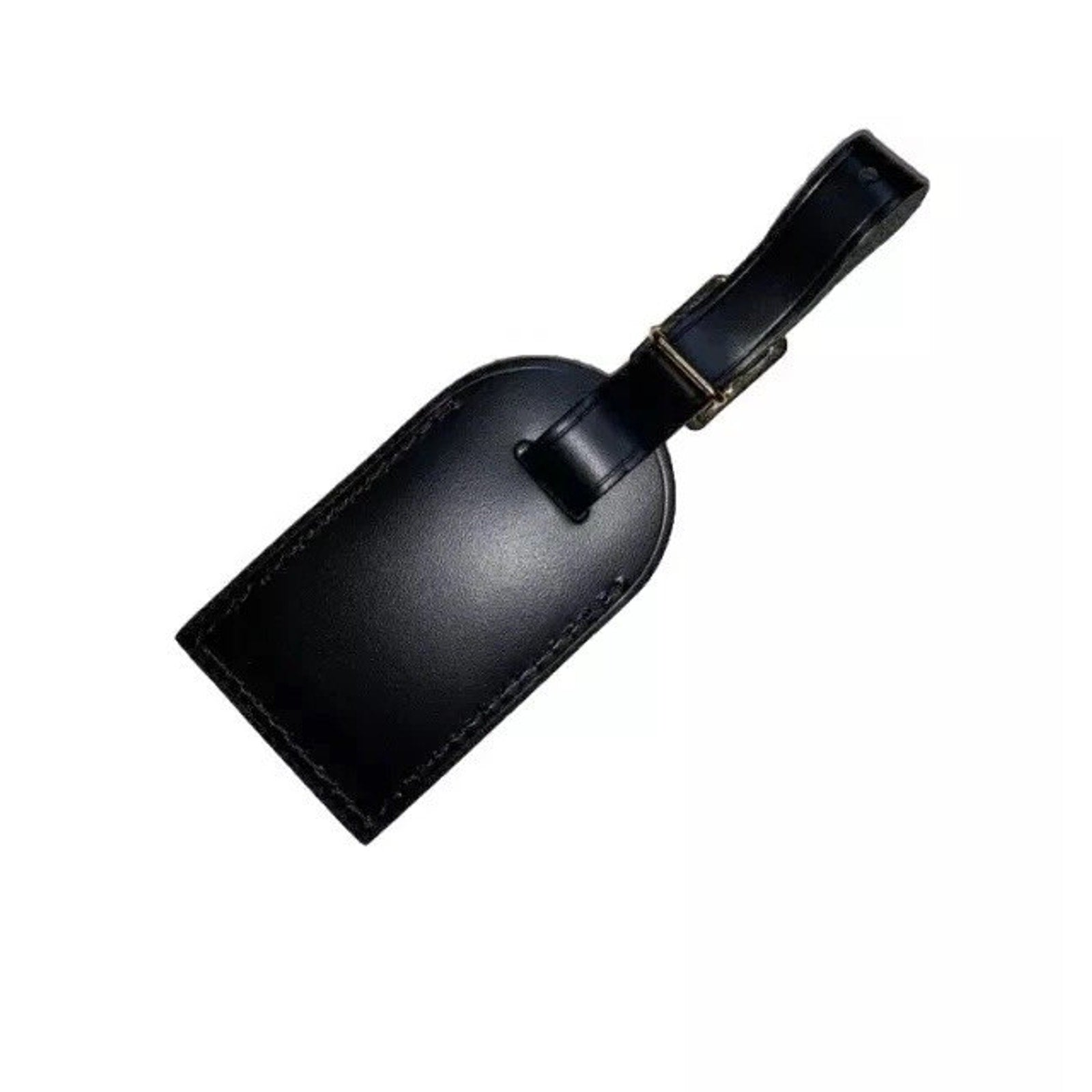 Louis Vuitton ID Name Tag Black Leather Silver tone Hardware Small