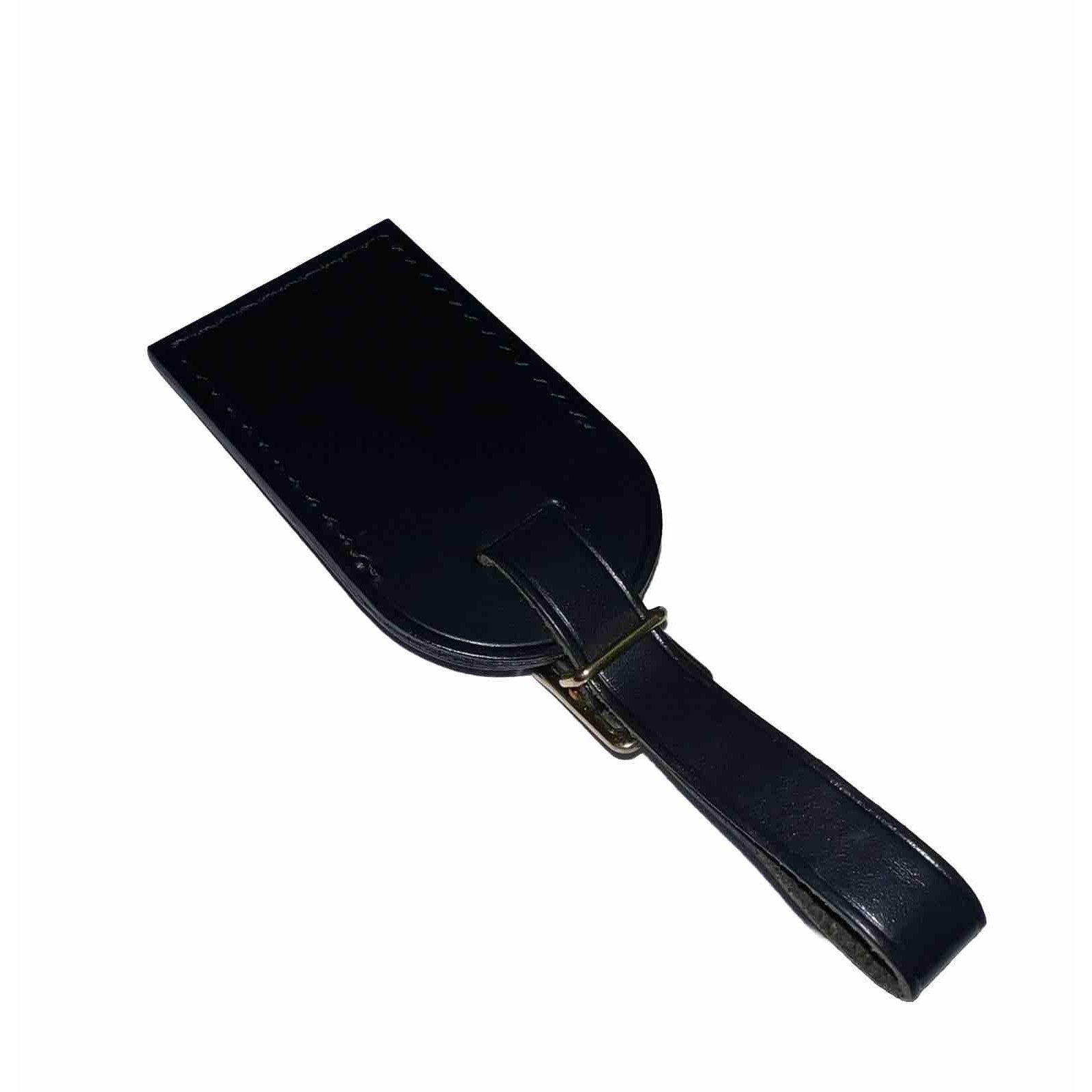 Louis Vuitton Paris Name Tag w/ D H Initials Black Leather Small Goldtone