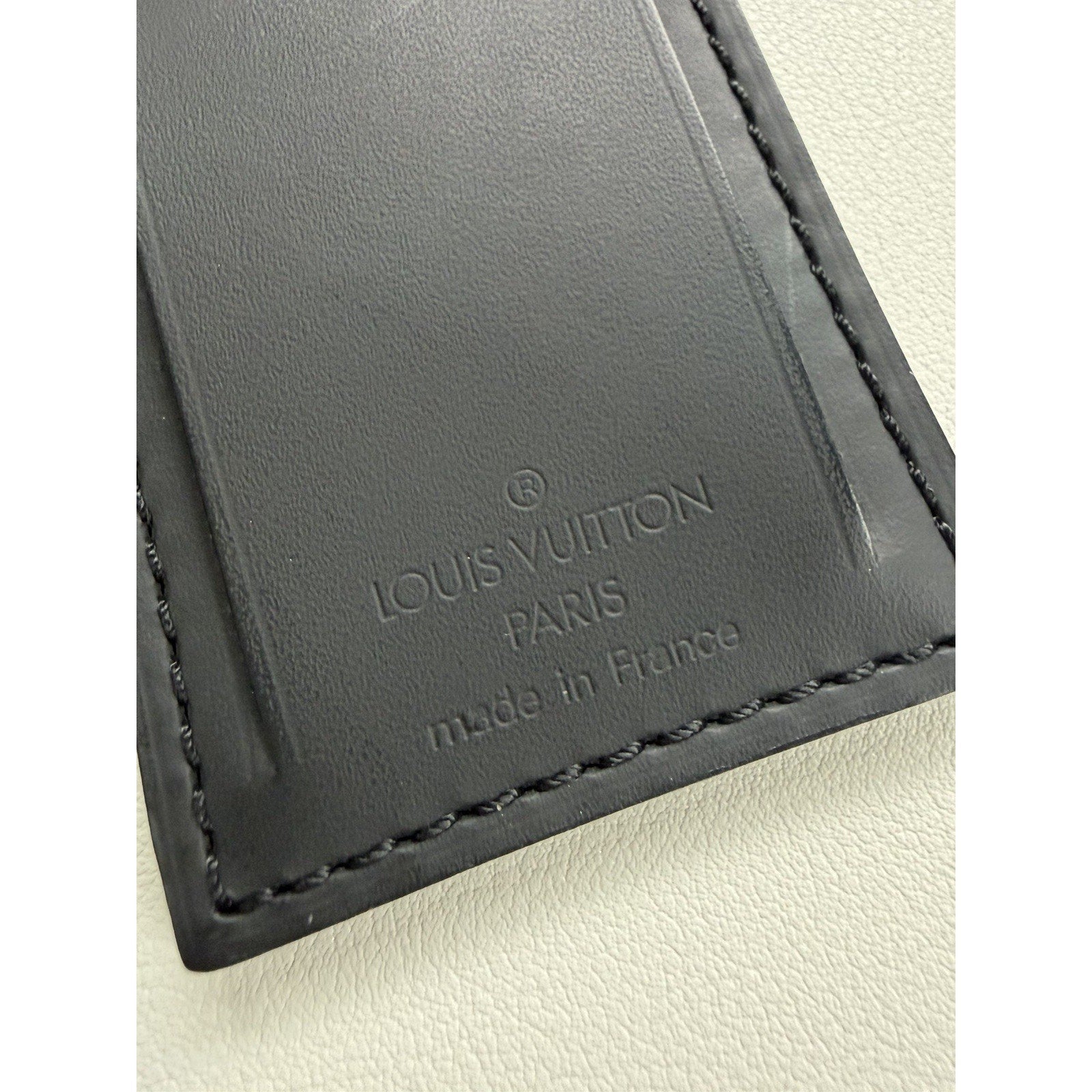 Louis Vuitton Leather Name Tag w/ C Y Initials Goldtone Black Large