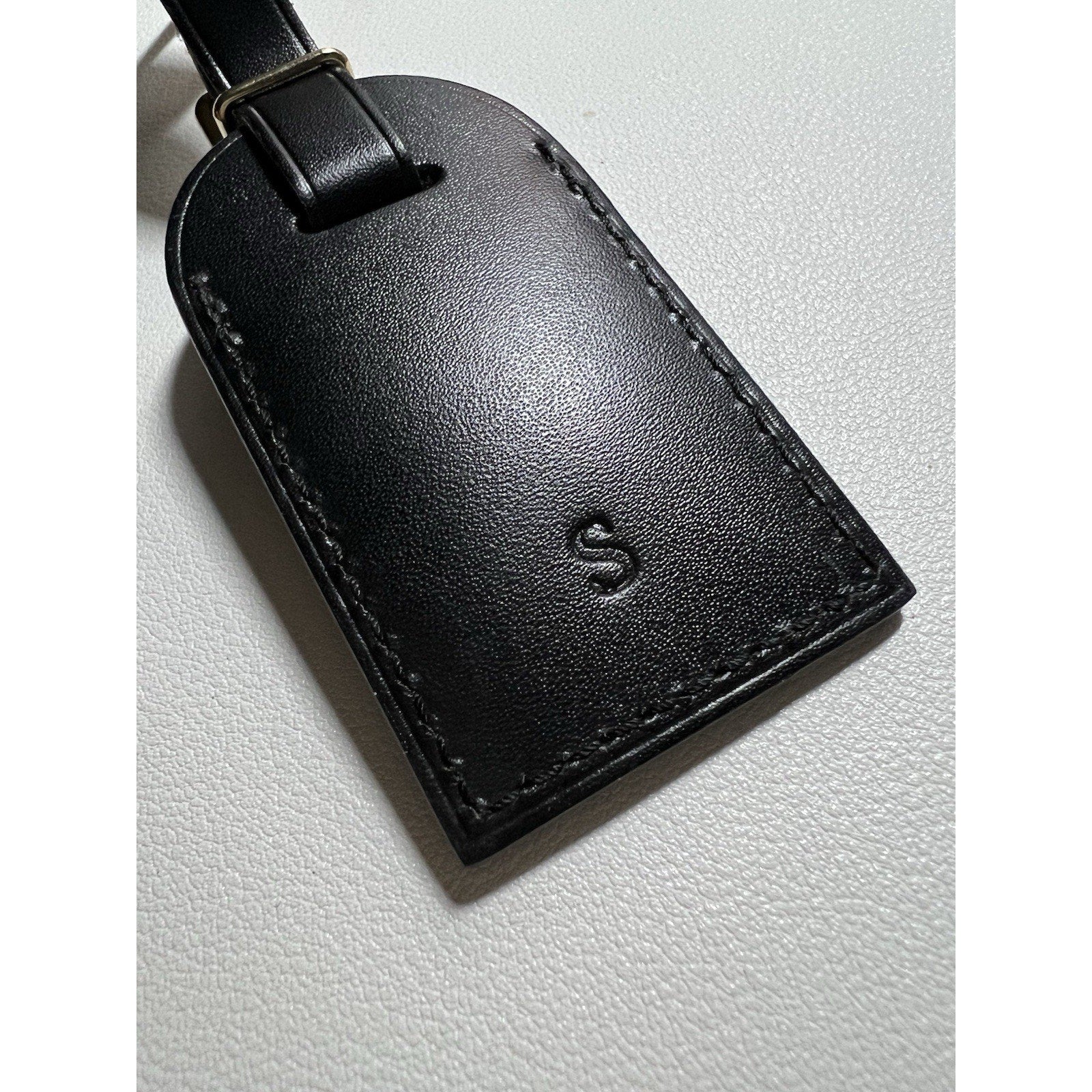 Louis Vuitton Leather Name Tag w/ S Initials Black Small Goldtone LN