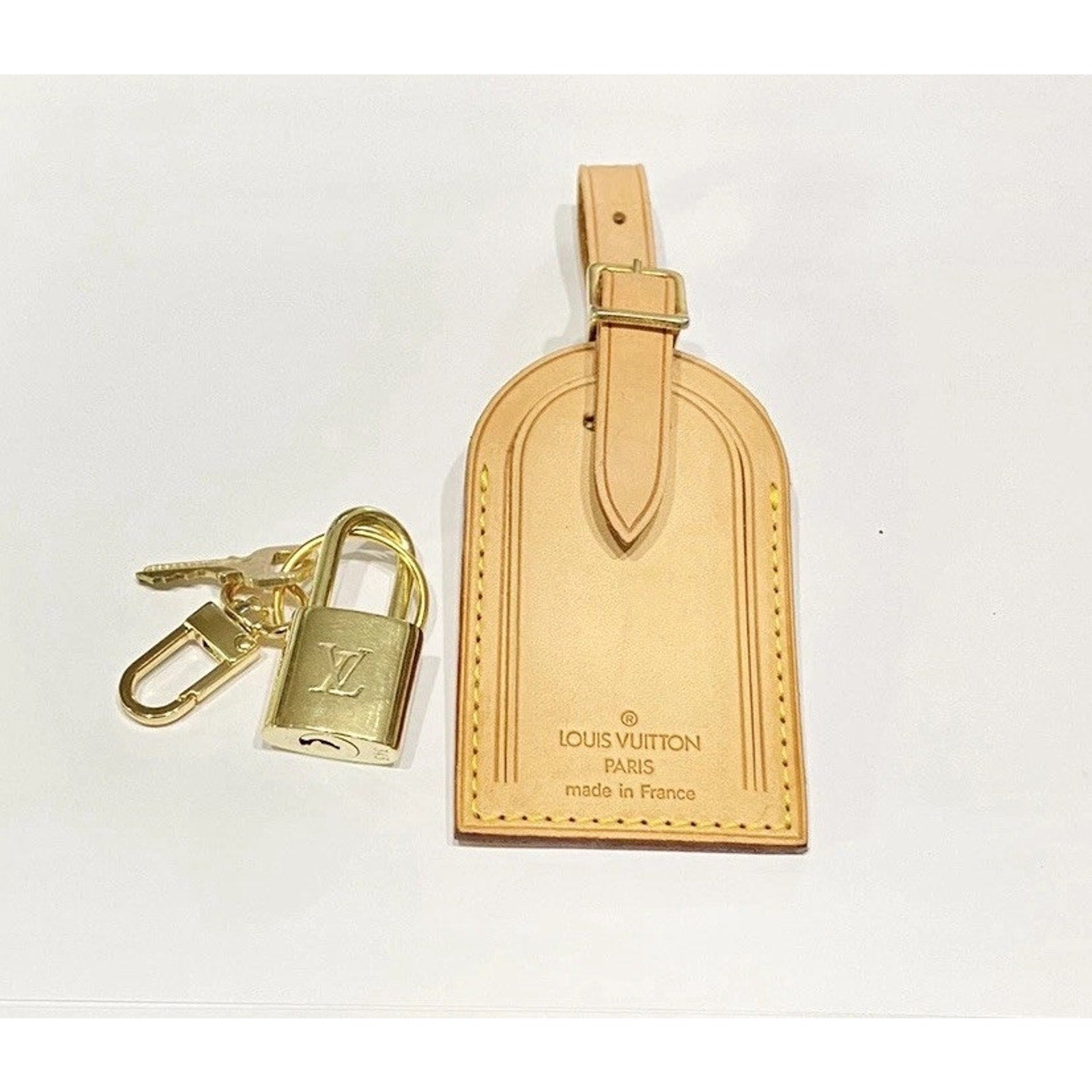 Louis Vuitton Name Tag w/ Strap Padlock & Key 1 Set ~Goldtone Authentic!