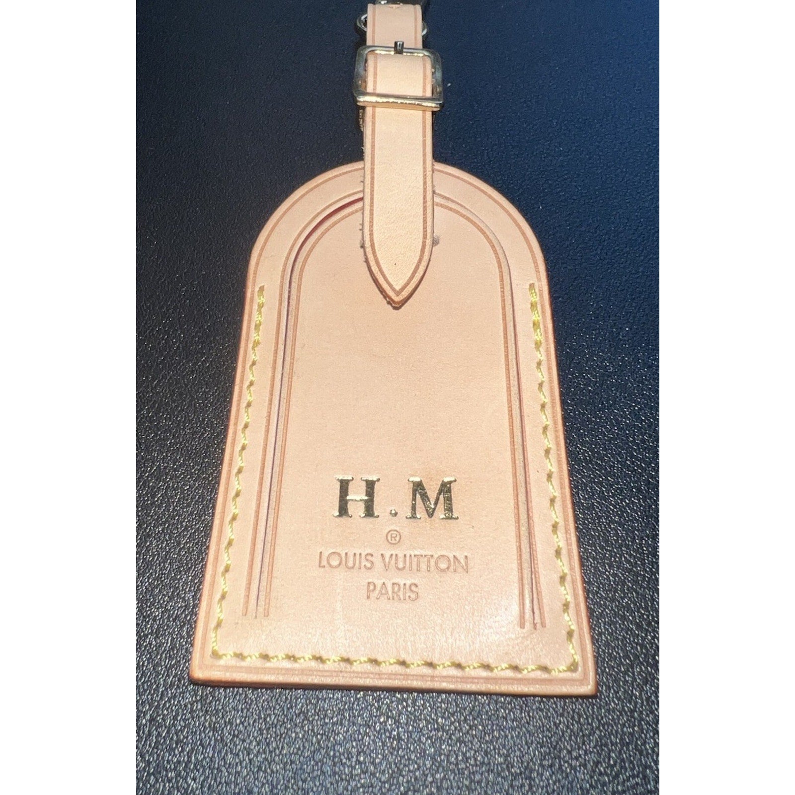 Louis Vuitton Leather Name Tag w/ HM Embossed Initials Gold-tone - Beige