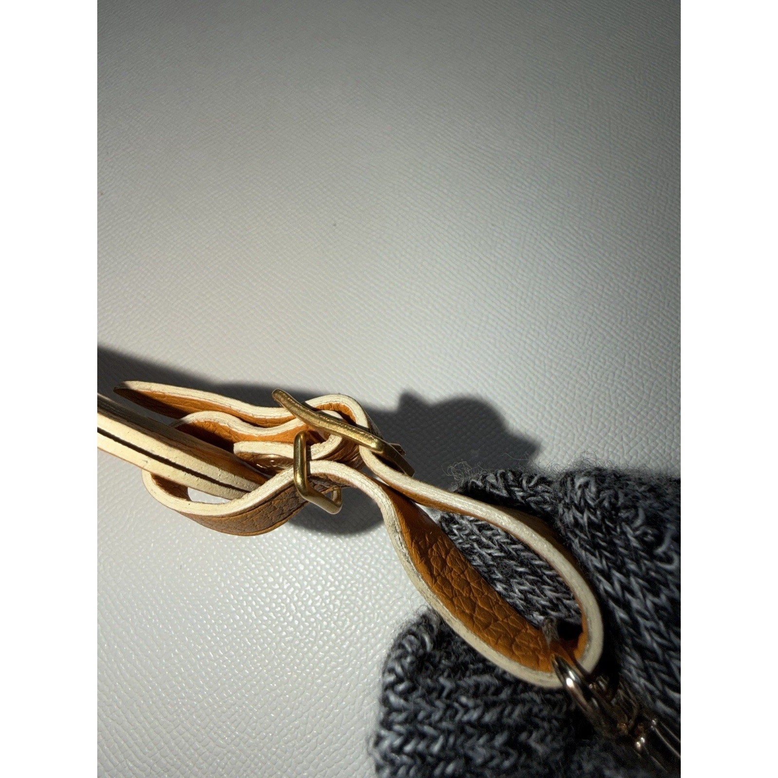 Rare Louis Vuitton Gold Orange Name Tag w/ Poignet Strap Grained Leather