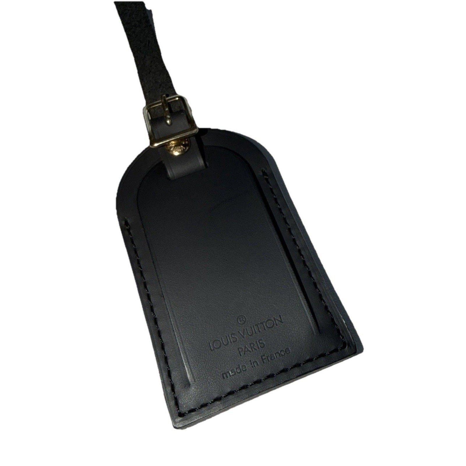 Louis Vuitton Leather Name Tag w/ C Y Initials Goldtone Black Large