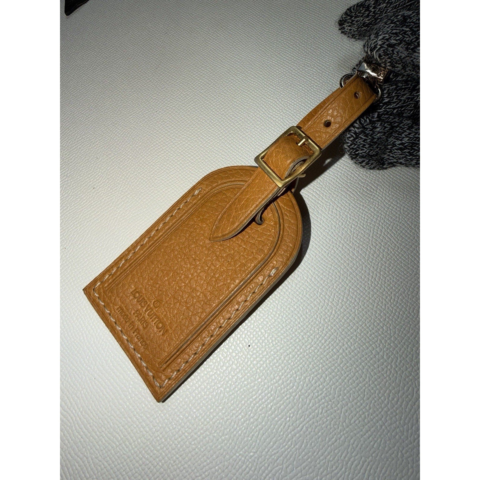 Rare Louis Vuitton Orange Name Tag w/ Strap Grained Leather Gold Pumpkin