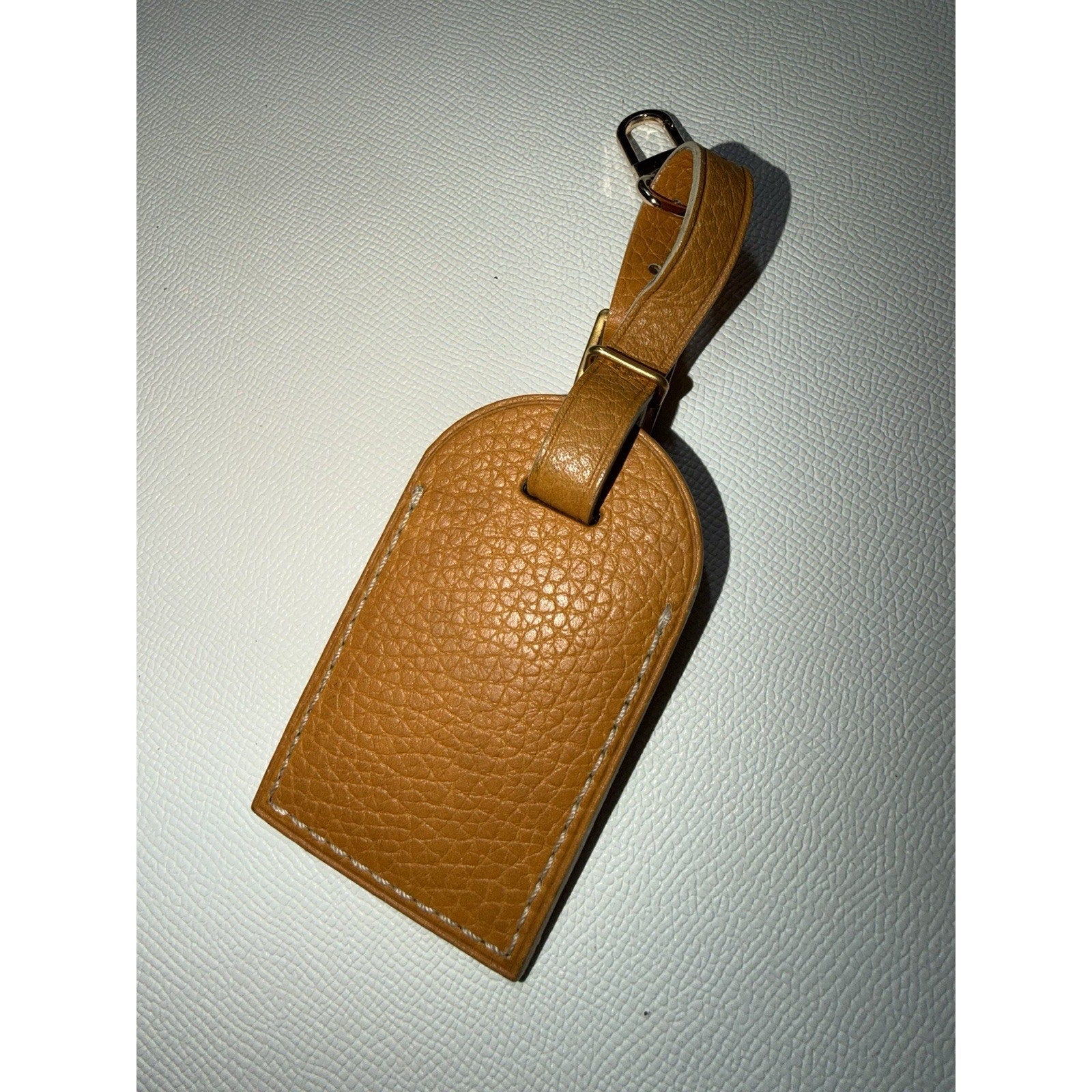 Rare Louis Vuitton Gold Orange Name Tag w/ Poignet Strap Grained Leather