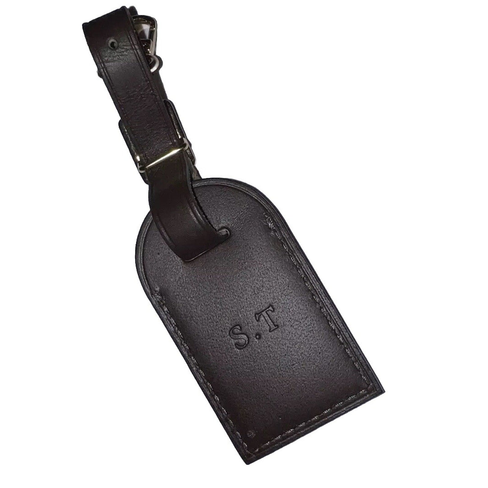 Louis Vuitton Luggage Name Tag ST Initials Brown Leather TS Goldtone Small