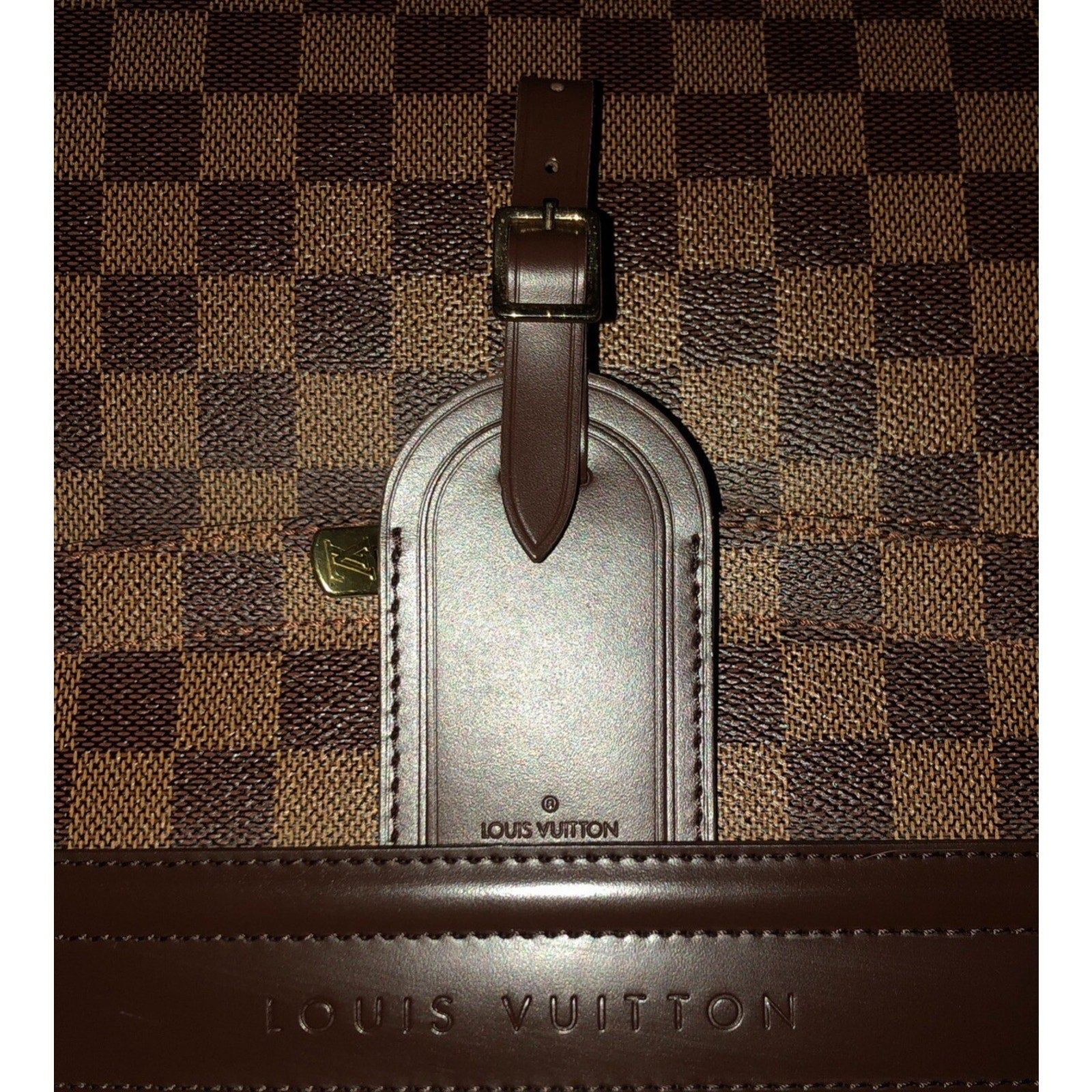 Louis Vuitton Paris Name Tag Damier Ebene Dark Brown Goldtone Large