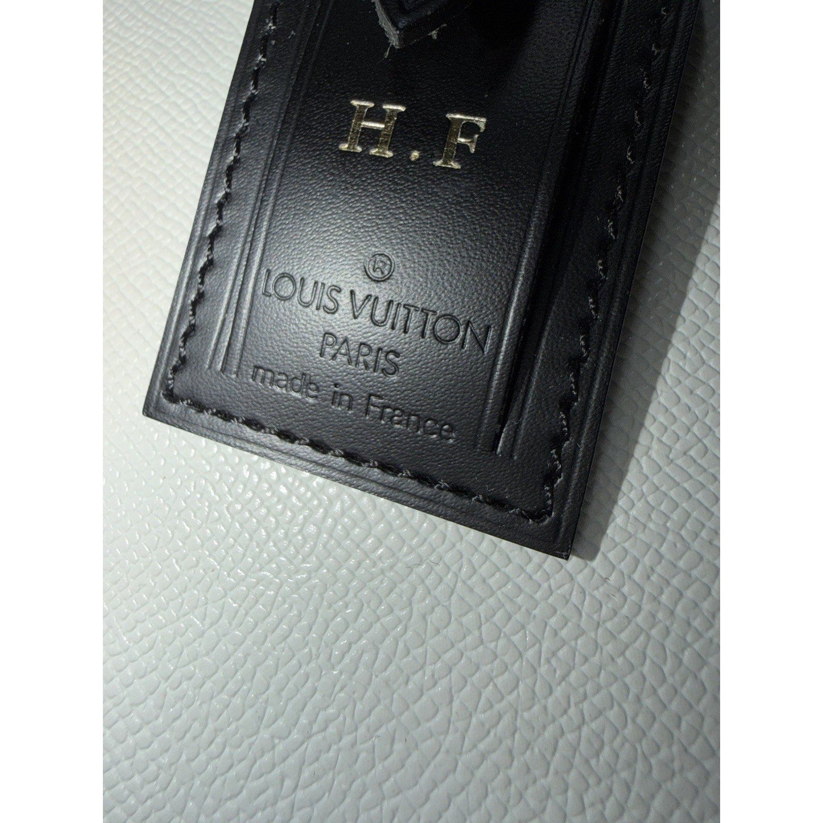 Louis Vuitton Black Name Tag w/ H F Initials Small Goldtone Mint