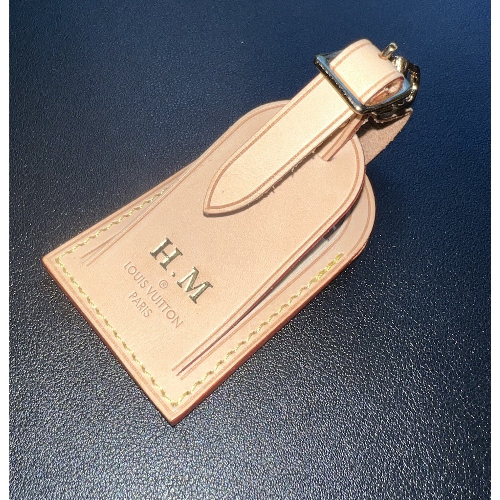 Louis Vuitton Leather Name Tag w/ HM Embossed Initials Gold-tone - Beige