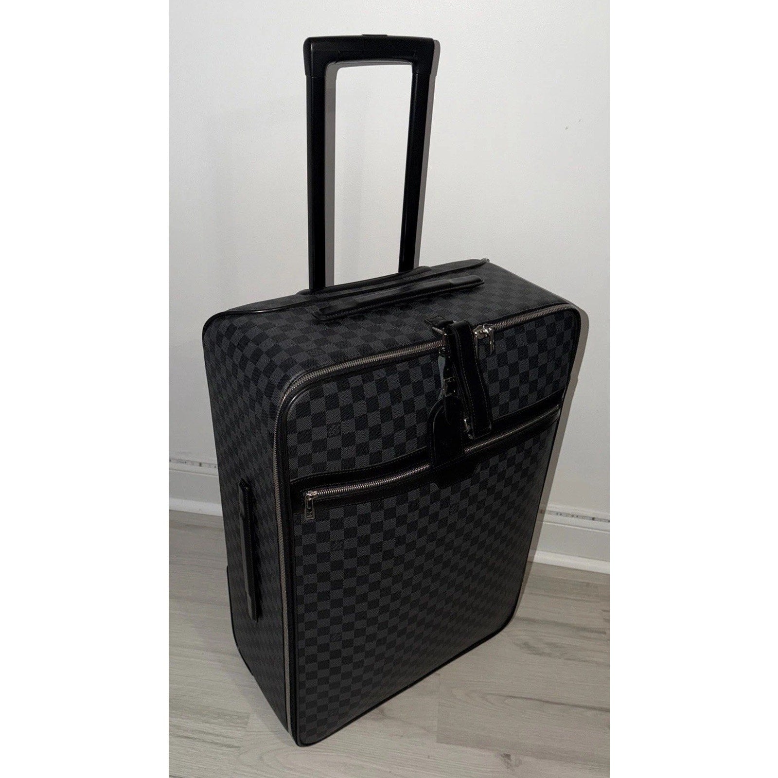 Louis Vuitton Pegase 65 Graphite Suitcase Luggage Bag Silver Tone w/ Pro Cover